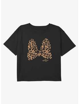 Disney Minnie Mouse Animal Print Bow Youth Girls Boxy Crop T-Shirt, , hi-res