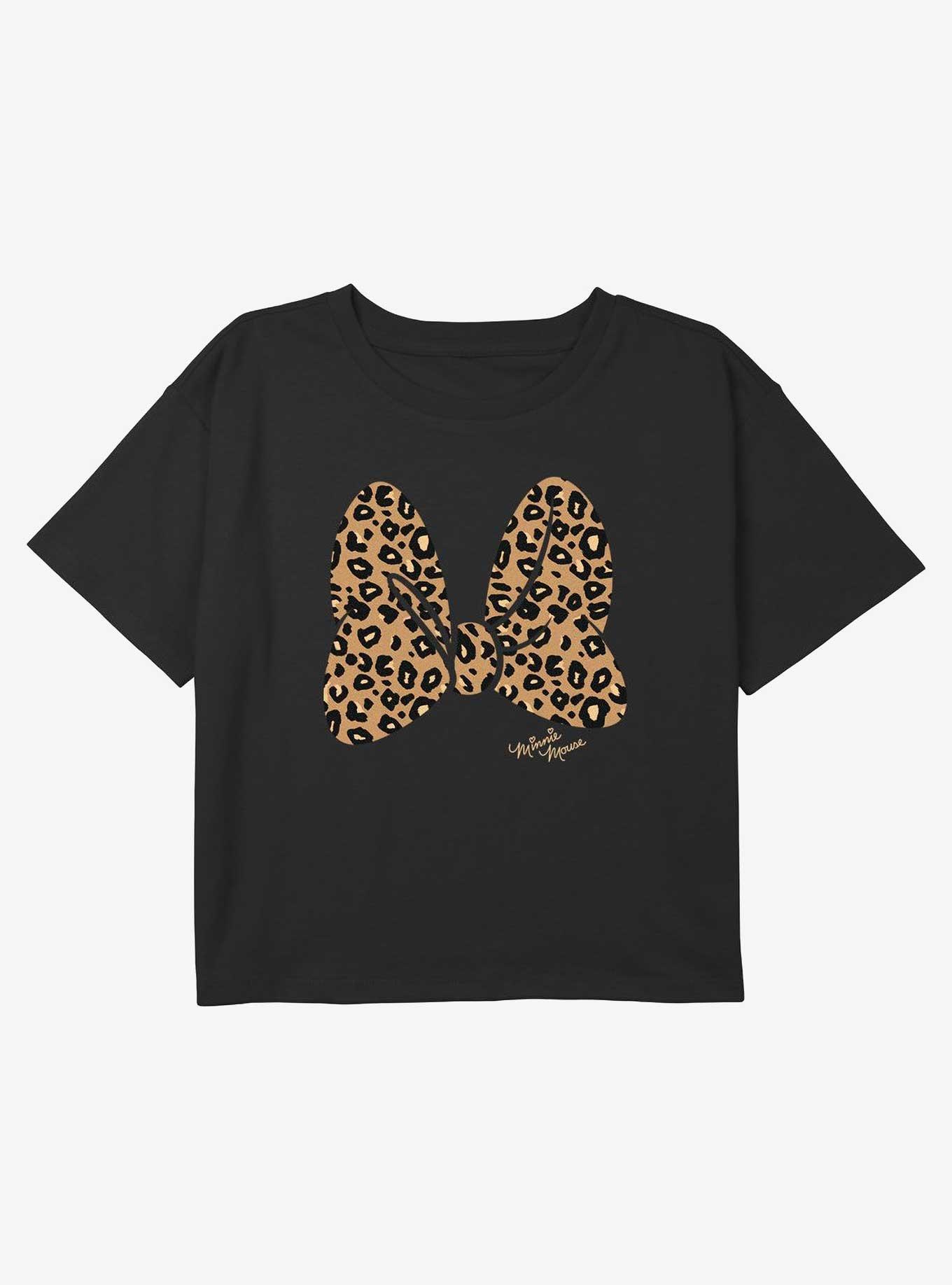 Disney Minnie Mouse Animal Print Bow Youth Girls Boxy Crop T-Shirt, , hi-res