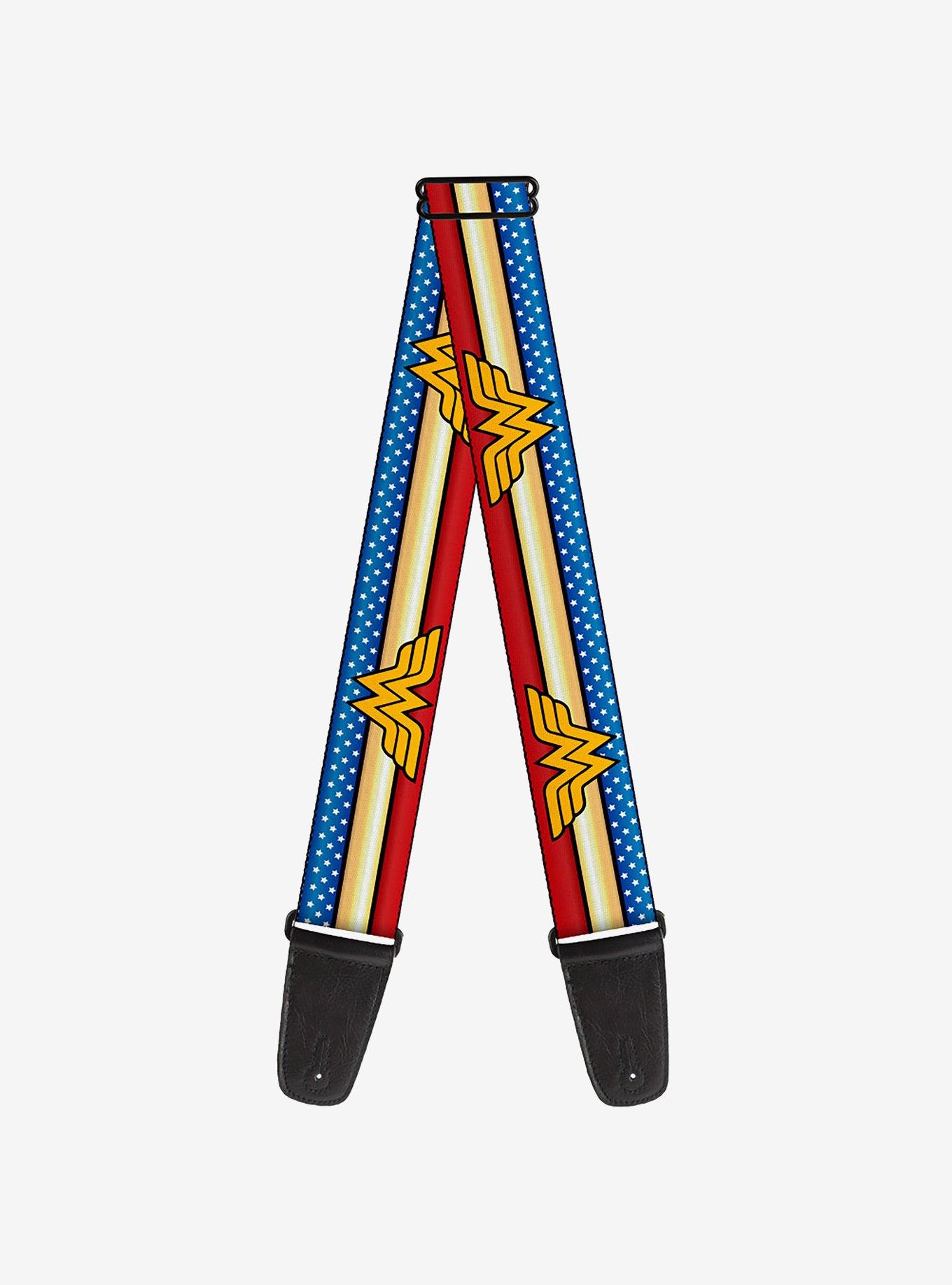 DC Comics Wonder Woman Logo Stripe Stars Guitar Strap, , hi-res