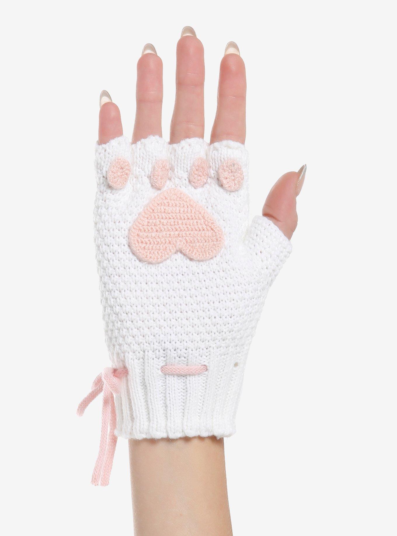 Crochet Kitty Paw Fingerless Gloves, , hi-res