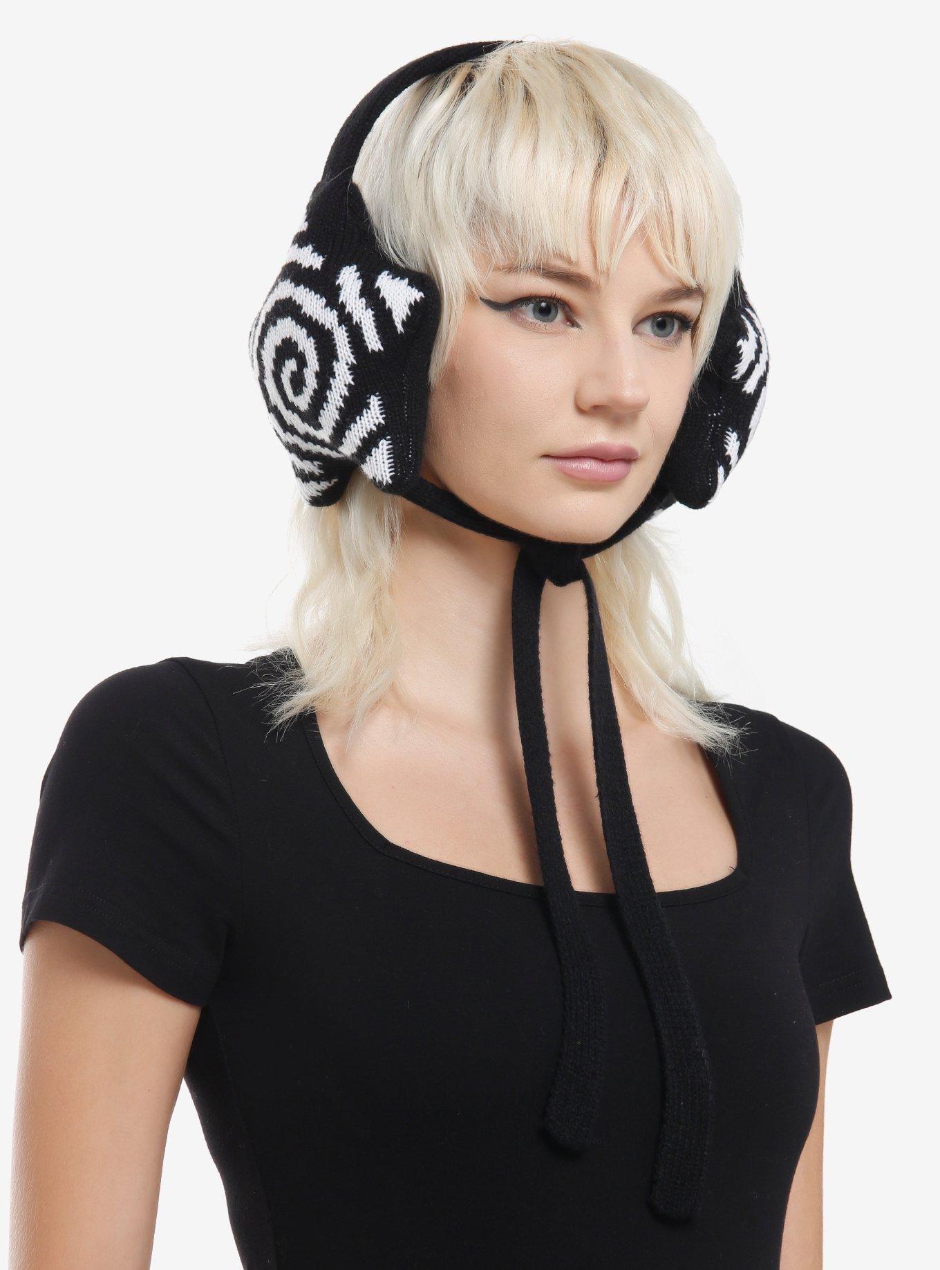 Black & White Spiral Star Tie Earmuffs, , hi-res