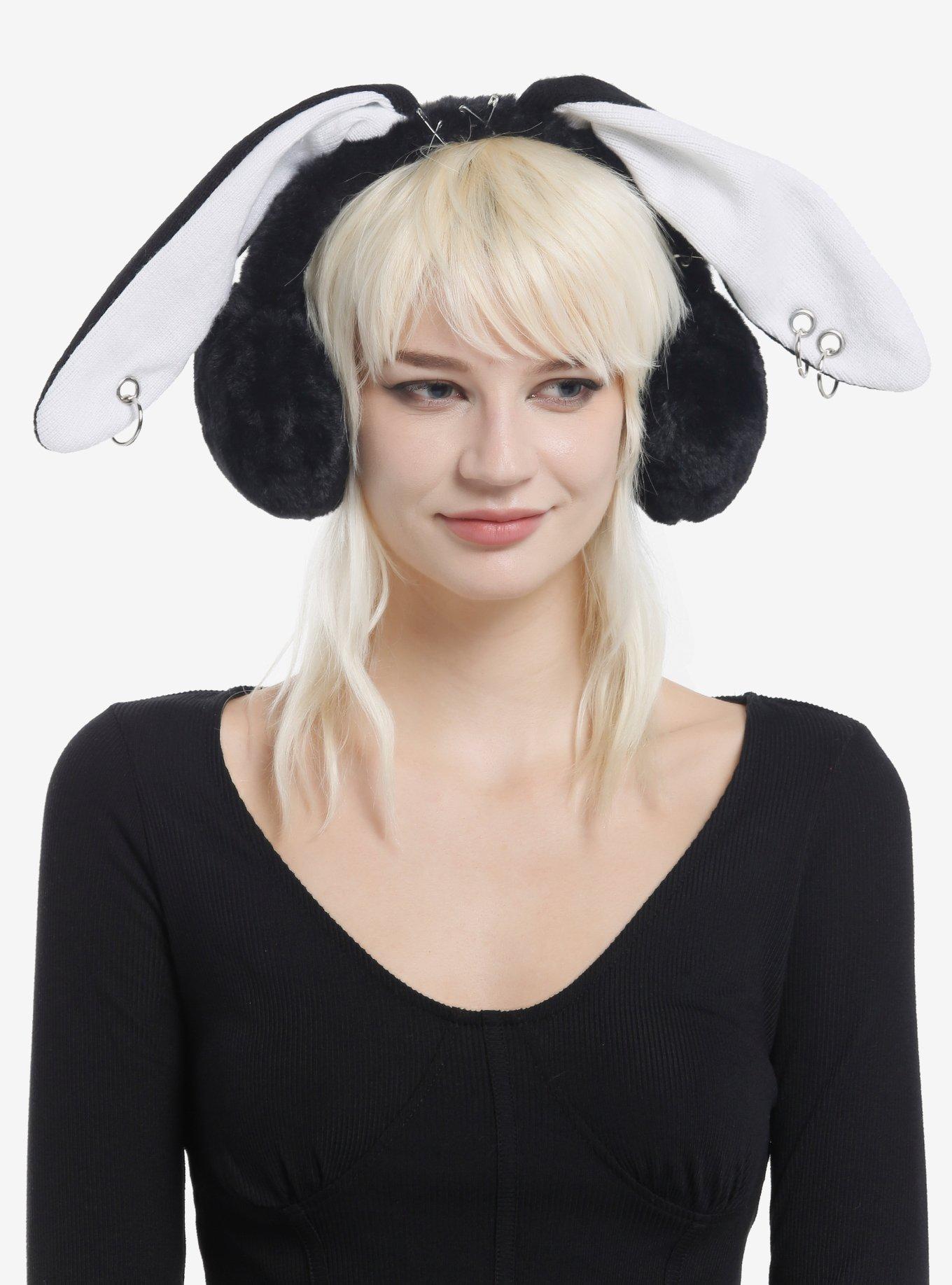 Black Bunny Ear Pierced Earmuffs, , hi-res