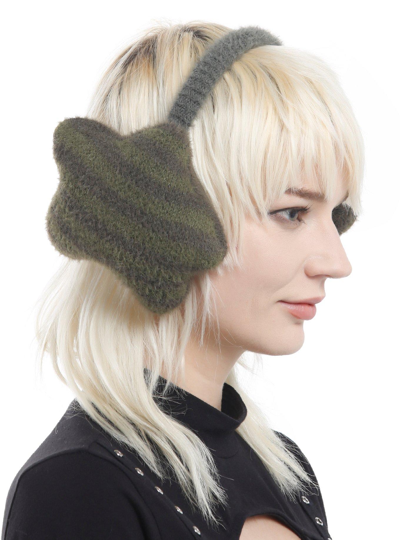 Green Stripe Fuzzy Earmuffs, , hi-res