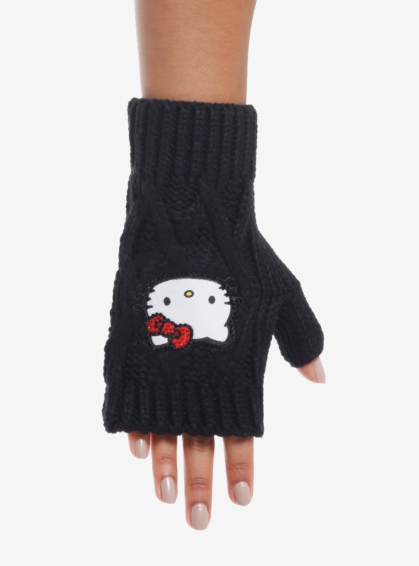 Hello Kitty Rhinestone Fingerless Gloves, , hi-res