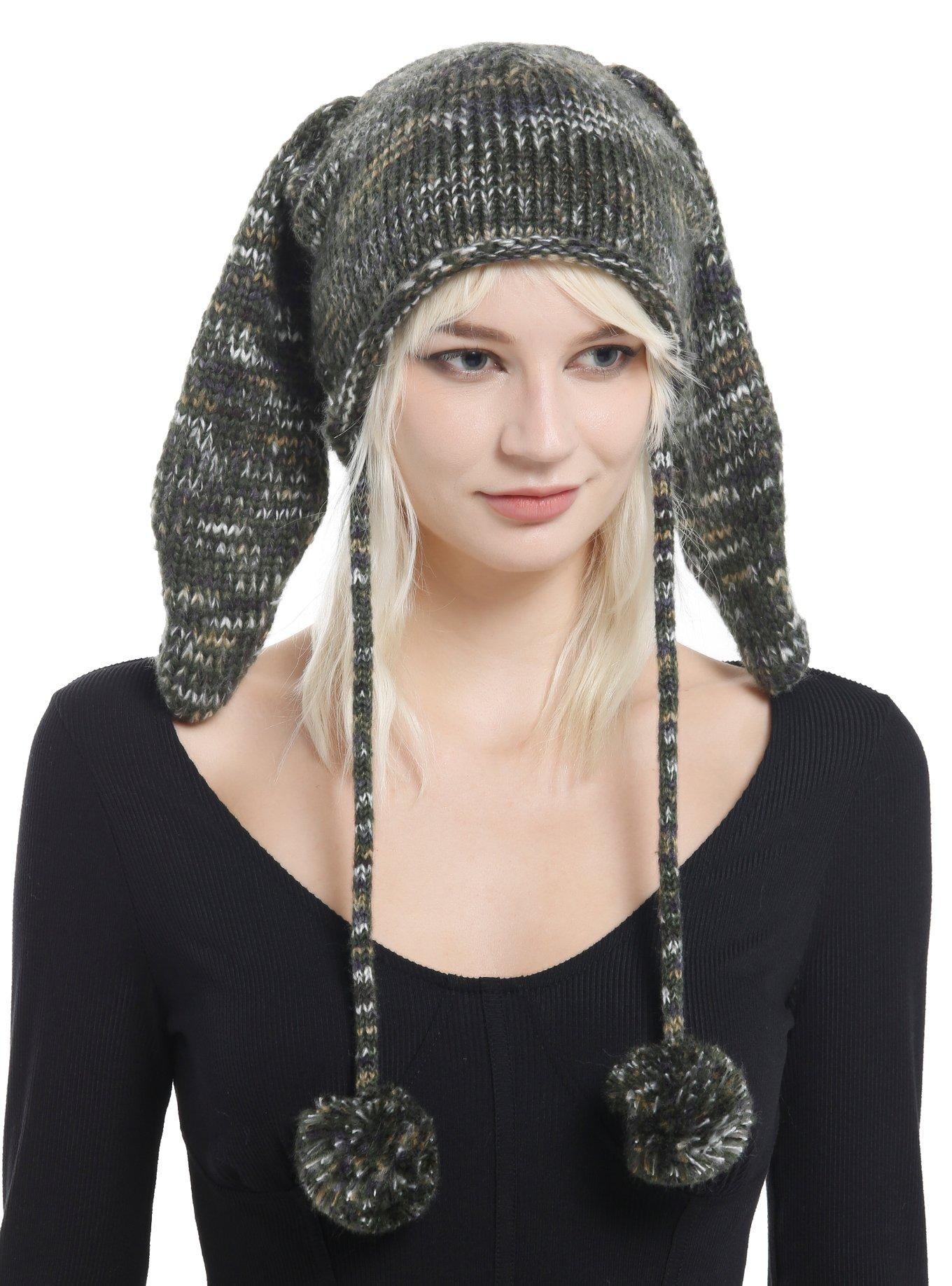 Green Marled Bunny Ear Pom Beanie, , hi-res