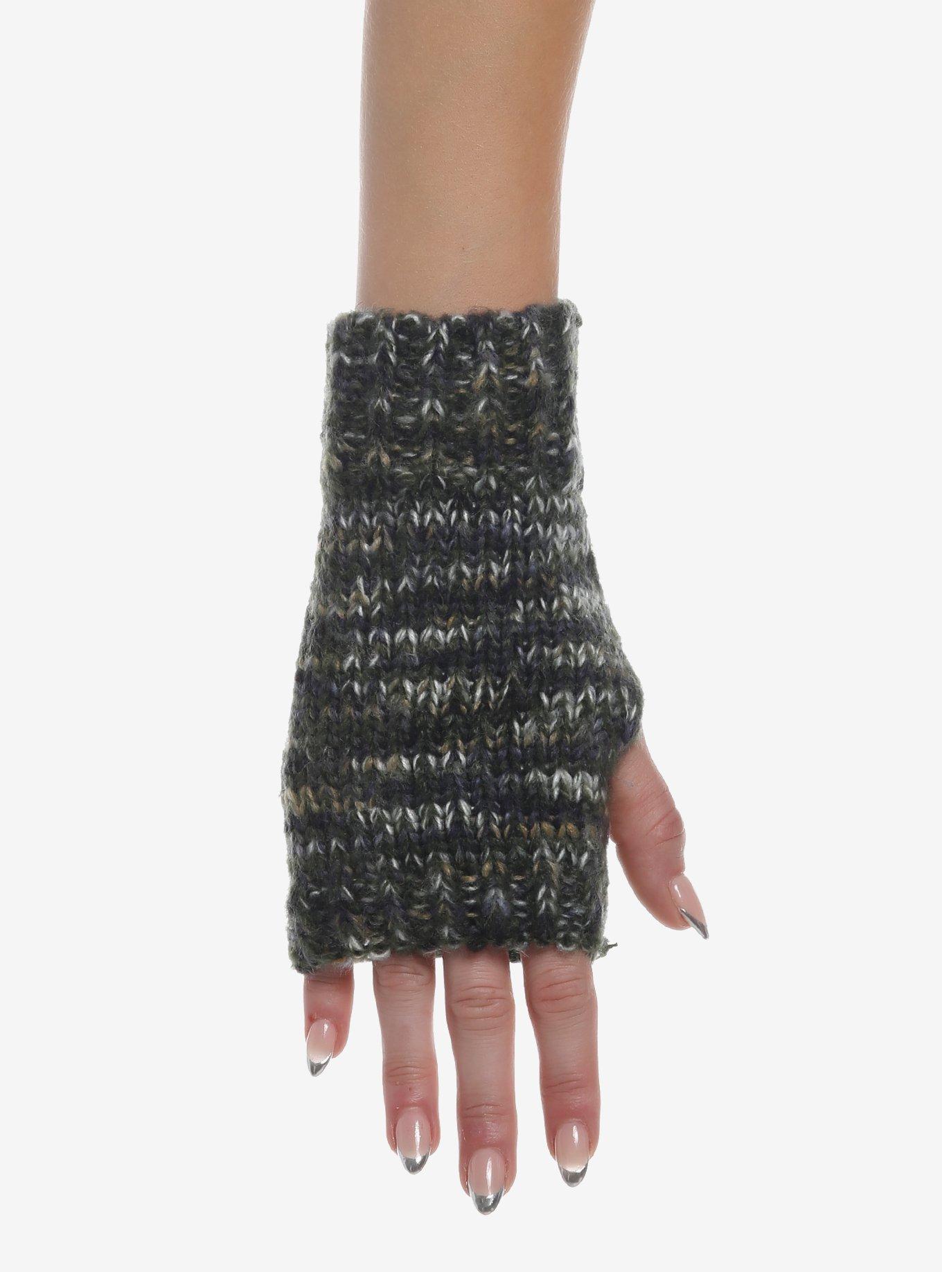 Green Marled Fingerless Gloves, , hi-res