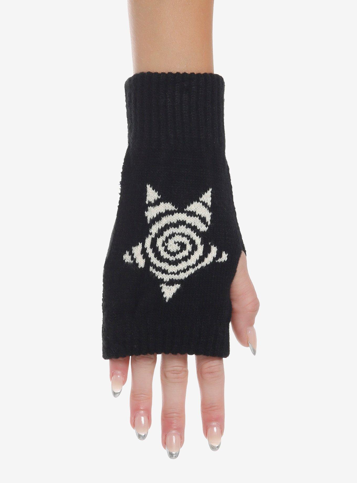 Black & White Spiral Star Fingerless Gloves, , hi-res