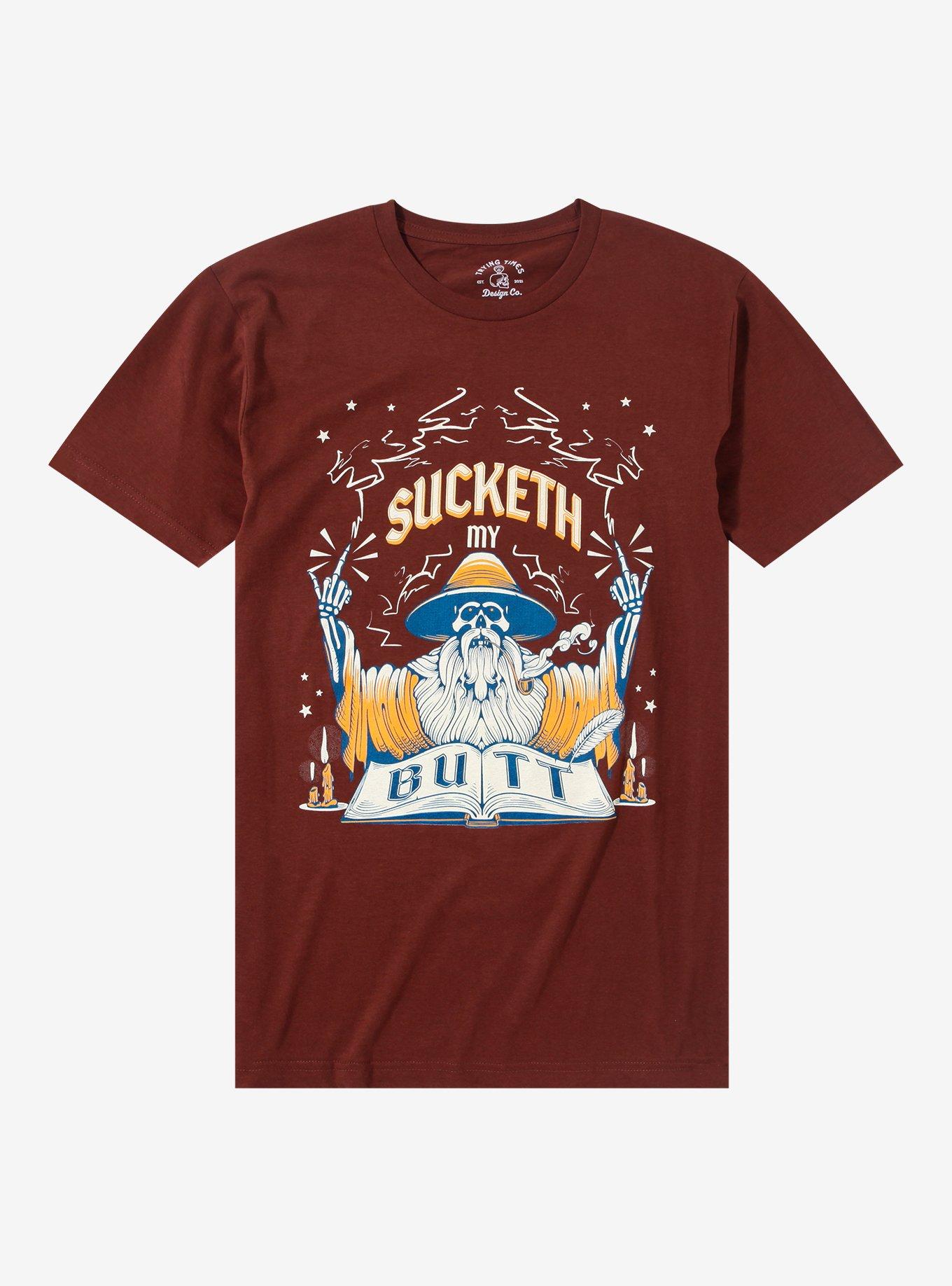 Sucketh My Butt Wizard T-Shirt By Trying Times Design Co., BROWN, hi-res