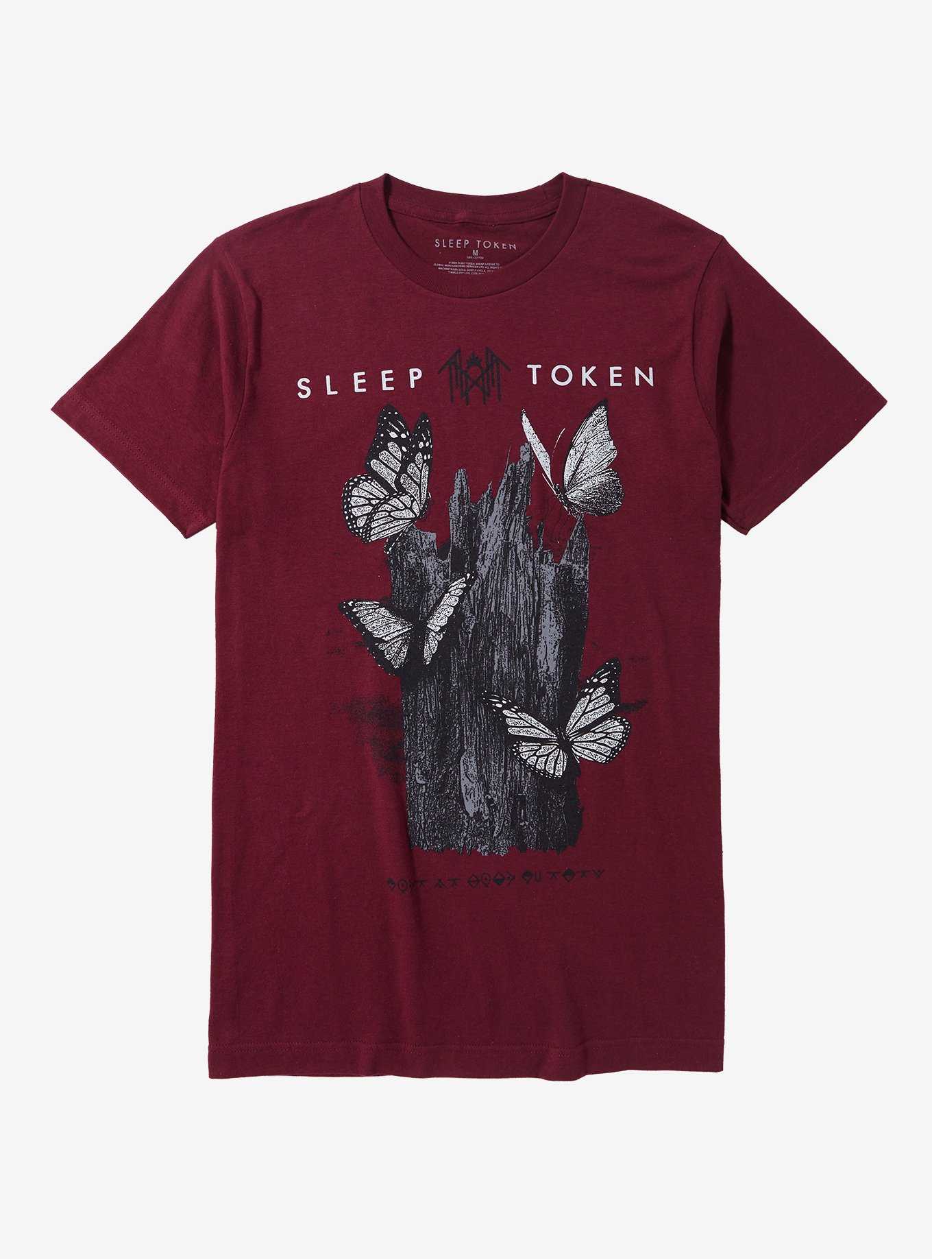 Sleep Token Butterflies Burgundy Boyfriend Fit Girls T-Shirt, , hi-res