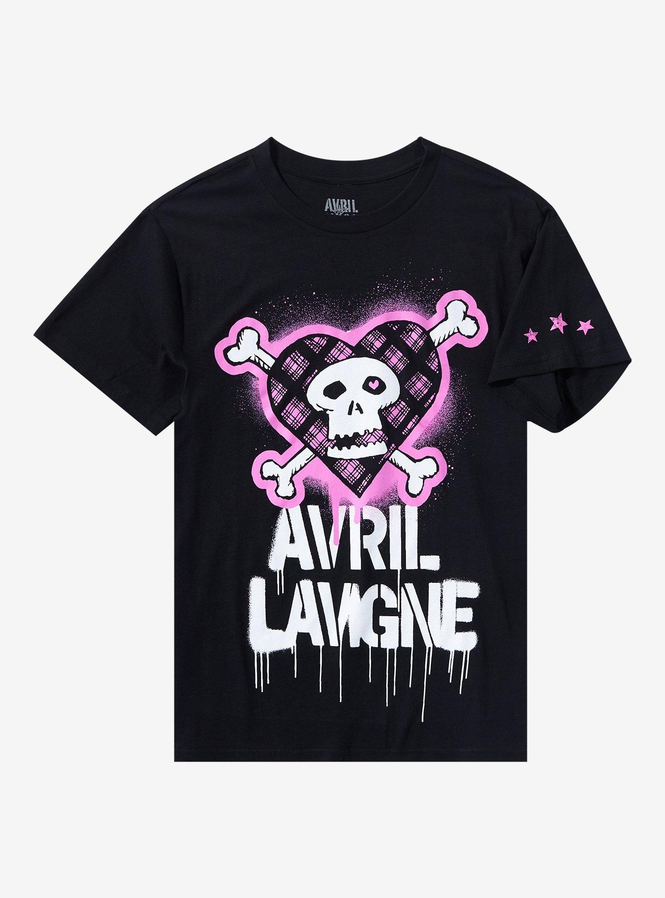 Avril Lavigne Pink Punk Skull Boyfriend Fit Girls T-Shirt, BLACK, hi-res