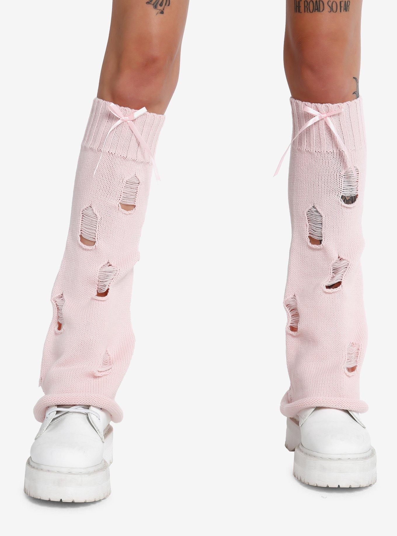 Pink Bow Distressed Leg Warmers