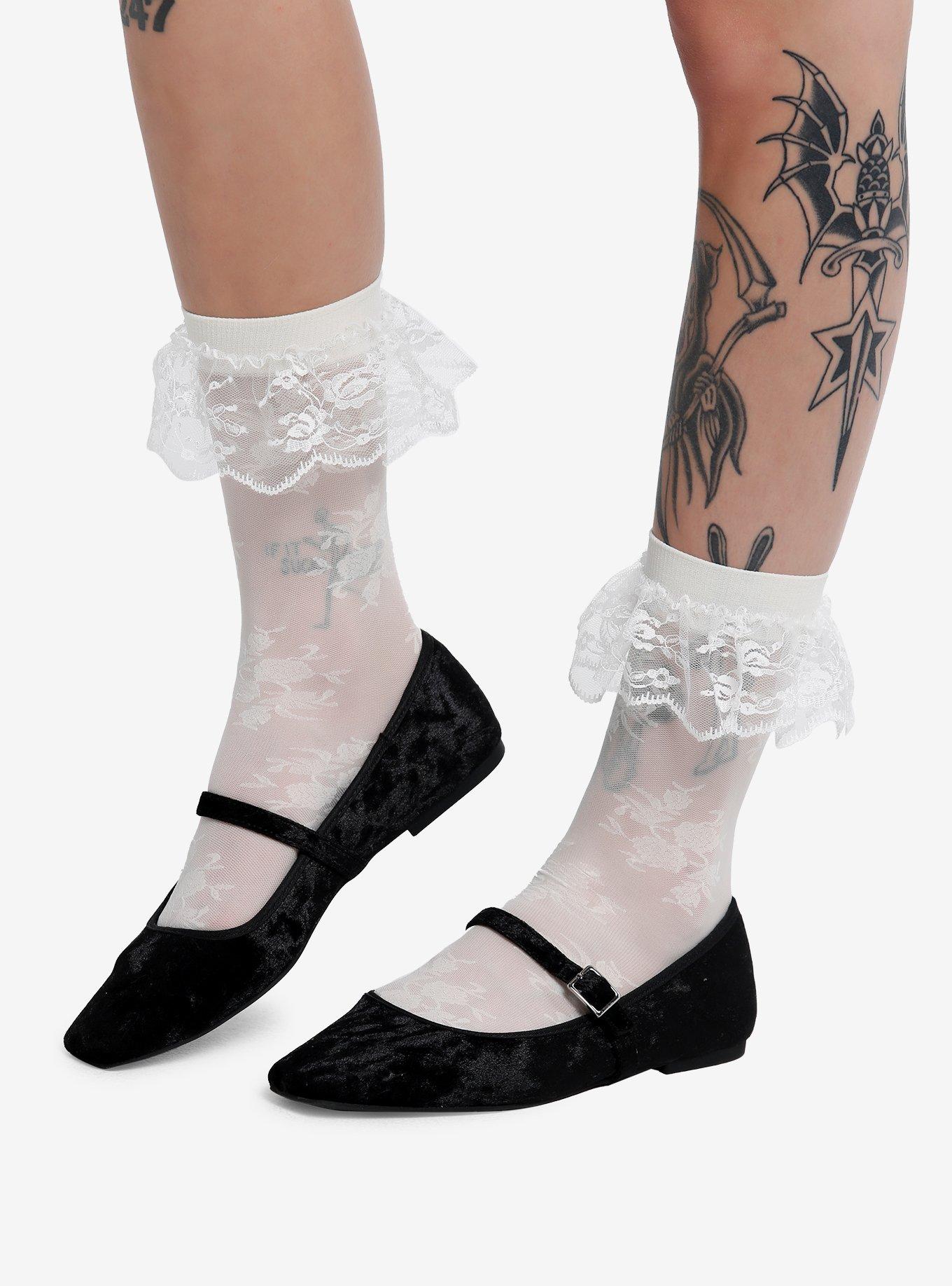 Cream Floral Lace Knee-High Socks