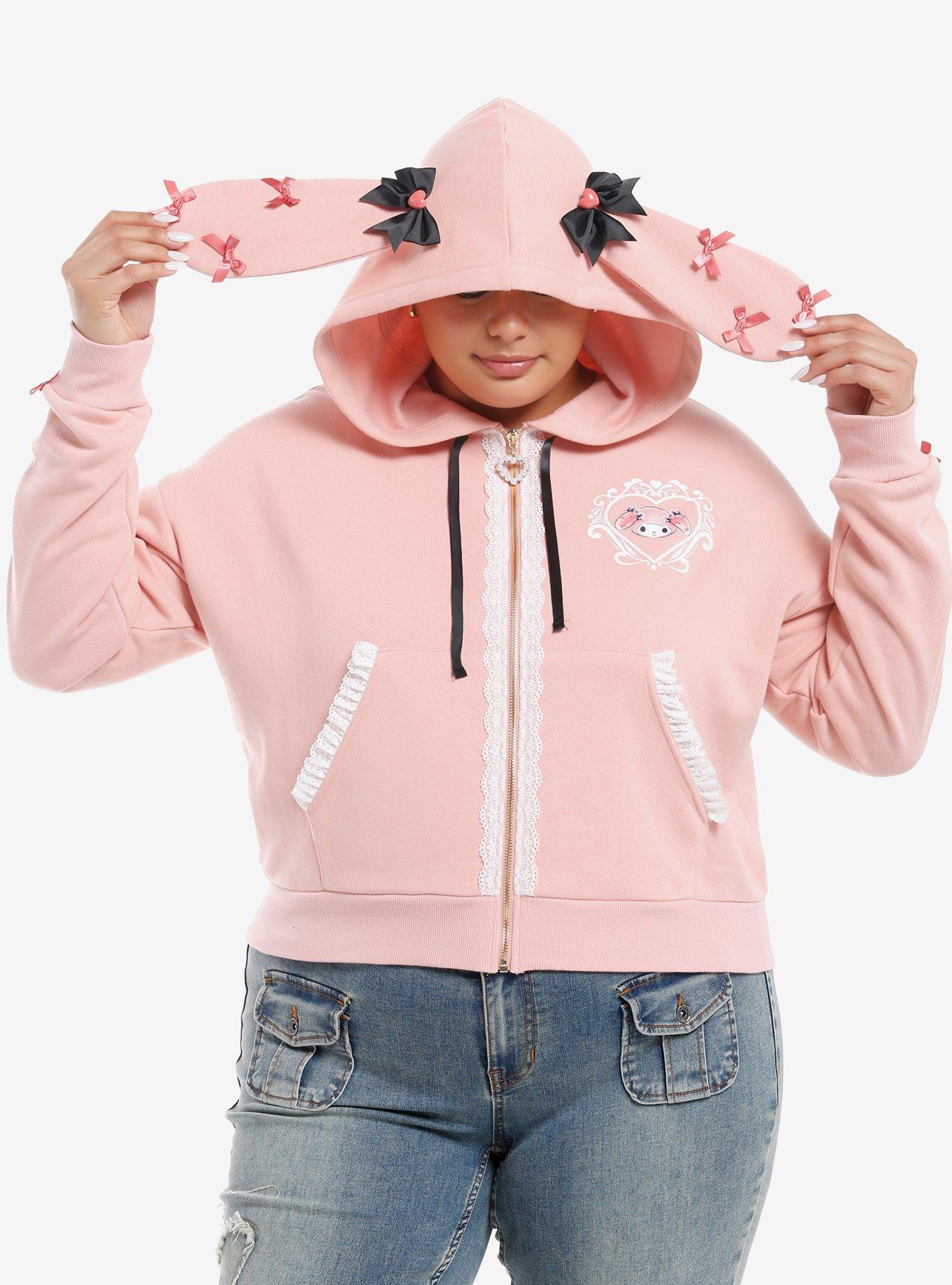 My Melody Lace Ribbon Girls Crop Hoodie Plus Size, , hi-res