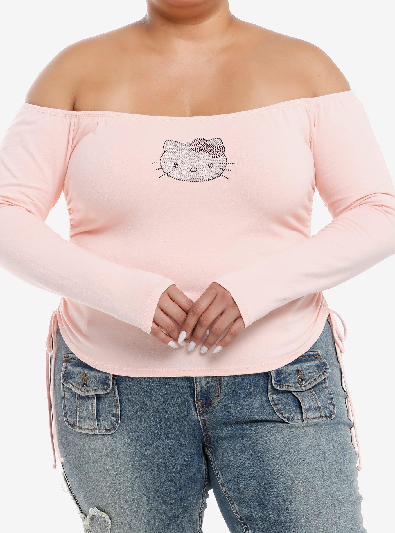 Hello Kitty Rhinestone Off-Shoulder Girls Long-Sleeve Top Plus Size, , hi-res