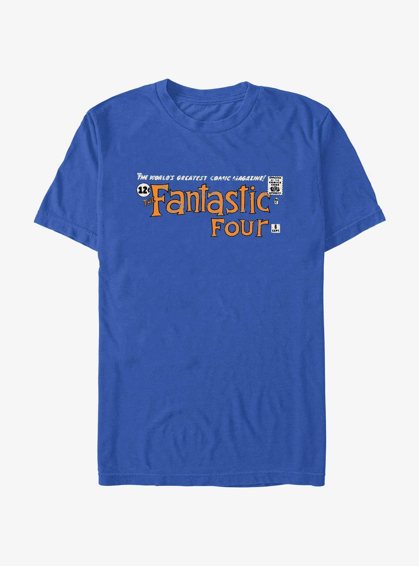 T-shirt Fantastic Four Marvel - Licence Officielle, Coupe Classique, Manches Doubles, Motif Grille Bleu