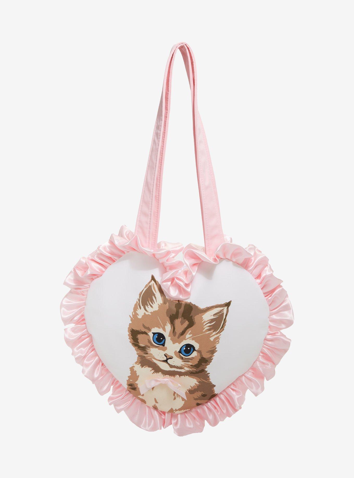 Cat Plush Heart Ruffle Tote Bag, , hi-res