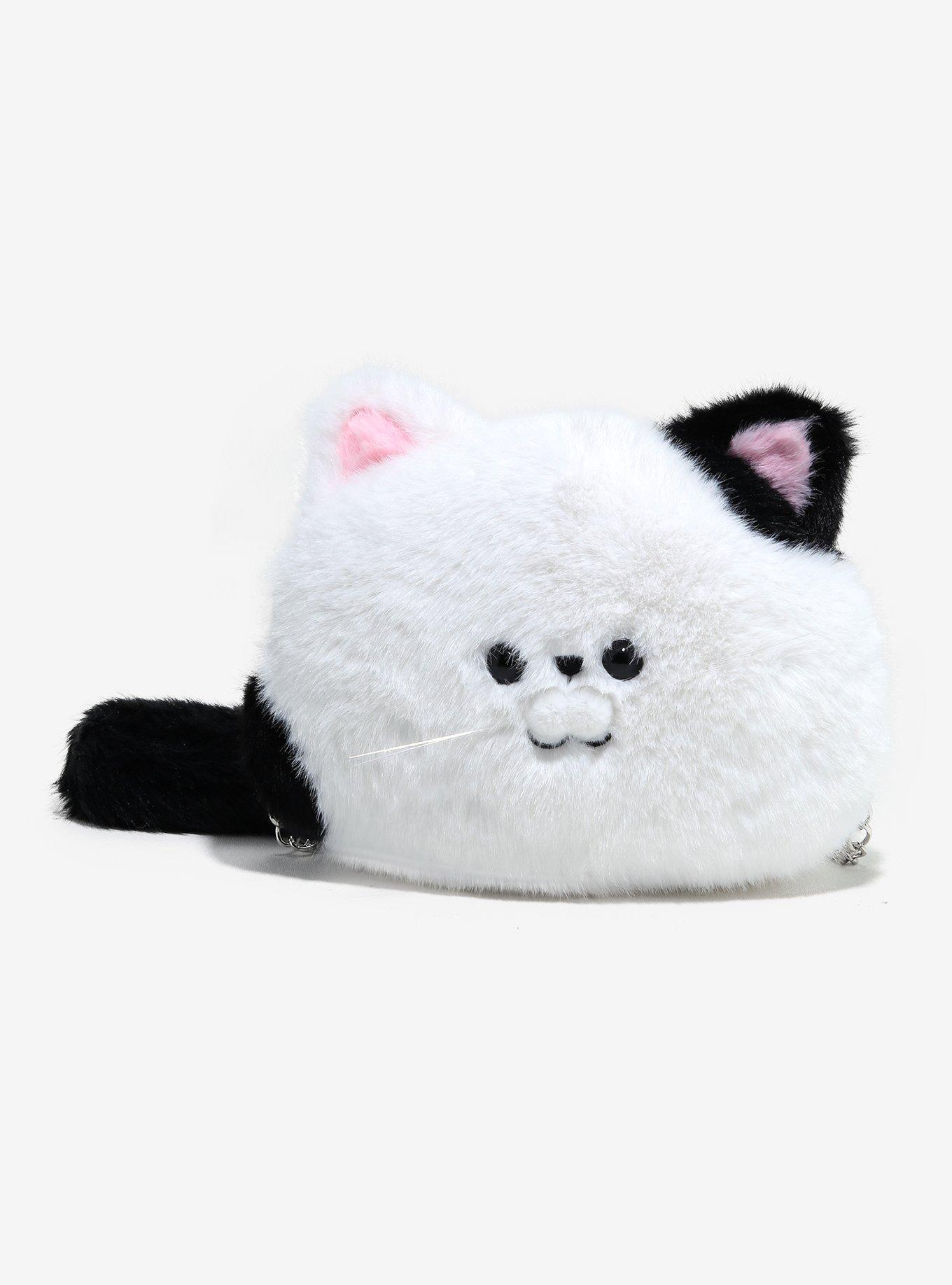 White & Black Cat Face Plush Crossbody Bag, , hi-res