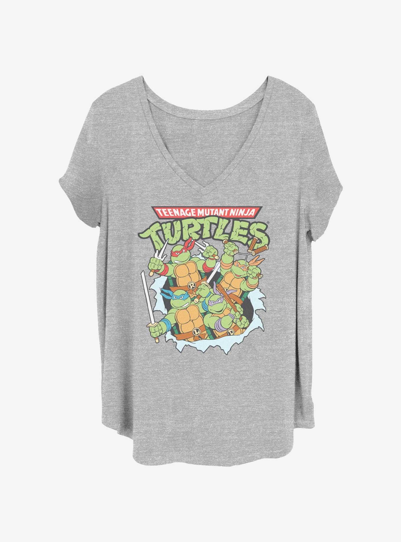 Teenage Mutant Ninja Turtles Classic Turtle Group Womens T-Shirt Plus Size, HEATHER GR, hi-res