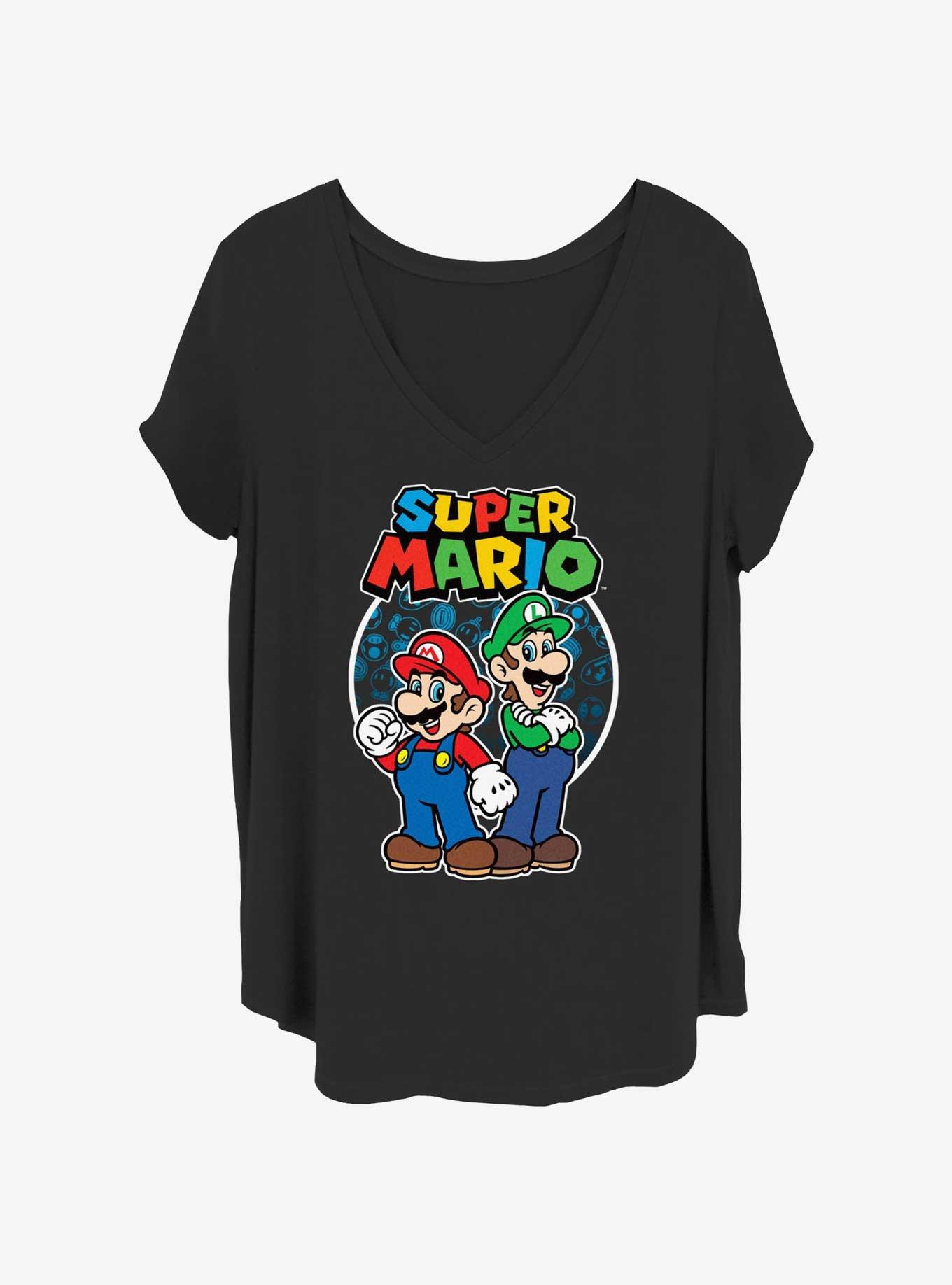 Nintendo Co Op Bros Mario & Luigi Womens T-Shirt Plus Size - BLACK