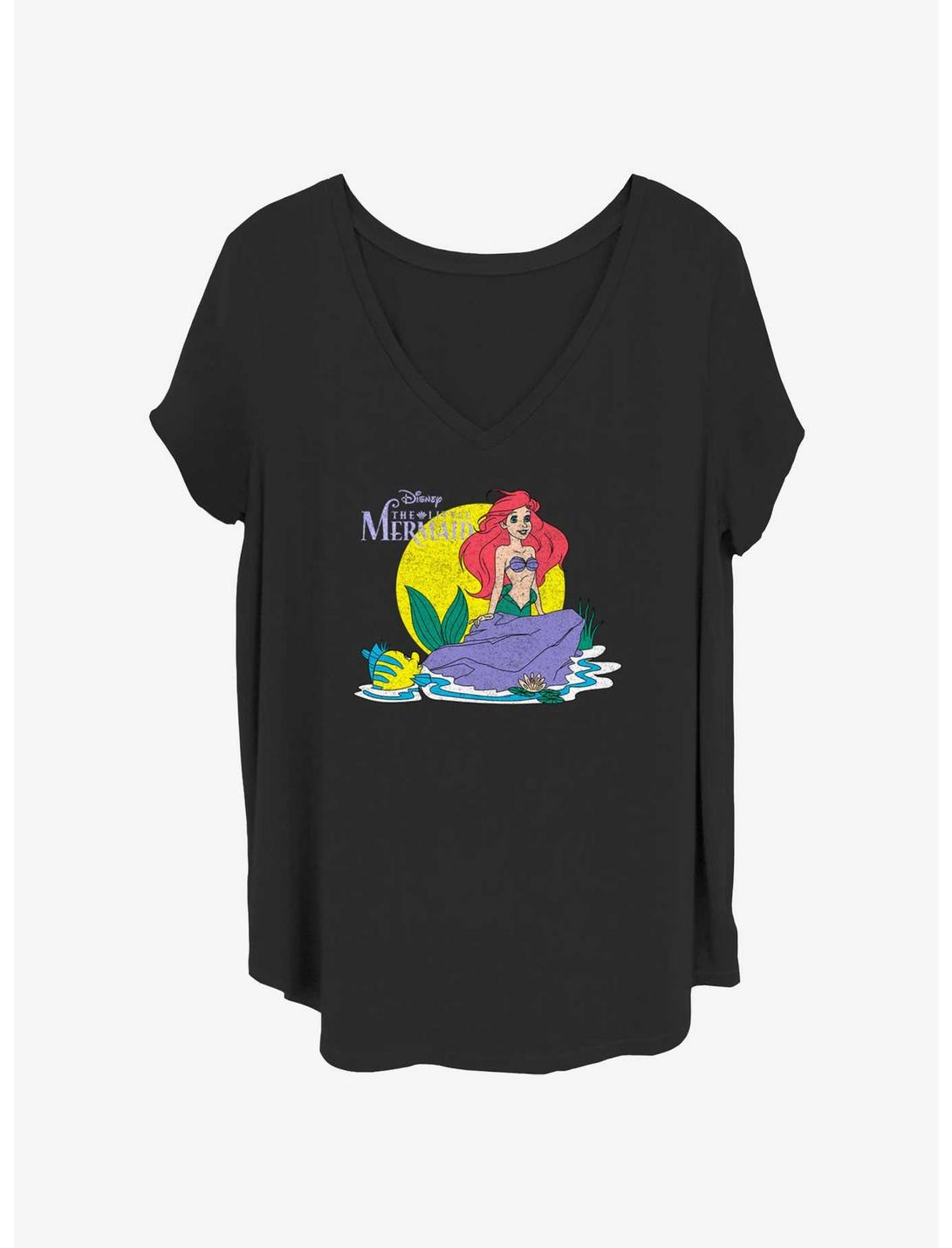 Disney The Little Mermaid Vintage Lil Mermaid Womens T-Shirt Plus Size, BLACK, hi-res