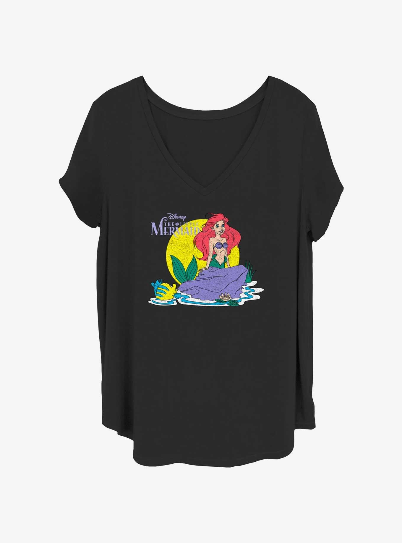 Disney The Little Mermaid Vintage Lil Mermaid Womens T-Shirt Plus Size, BLACK, hi-res