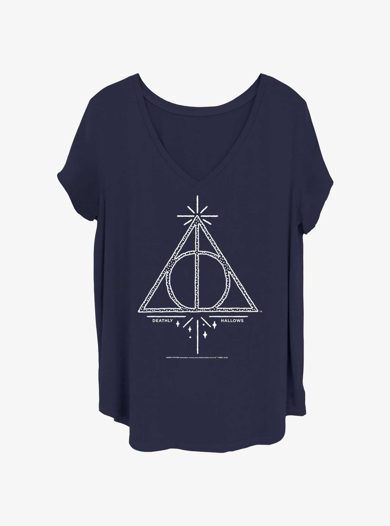Harry Potter Deathly Hallows Line Symbol Womens T-Shirt Plus Size, NAVY, hi-res