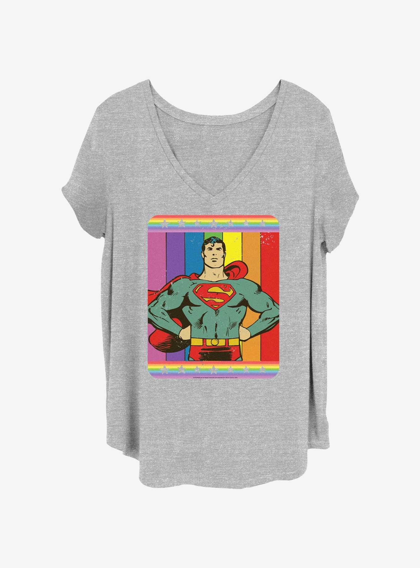 DC Superman Vintage Rainbow Womens T-Shirt Plus