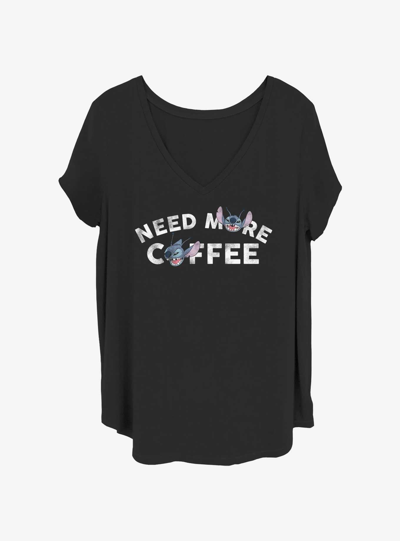 Disney Lilo & Stitch Need More Coffee Womens T-Shirt Plus Size, BLACK, hi-res