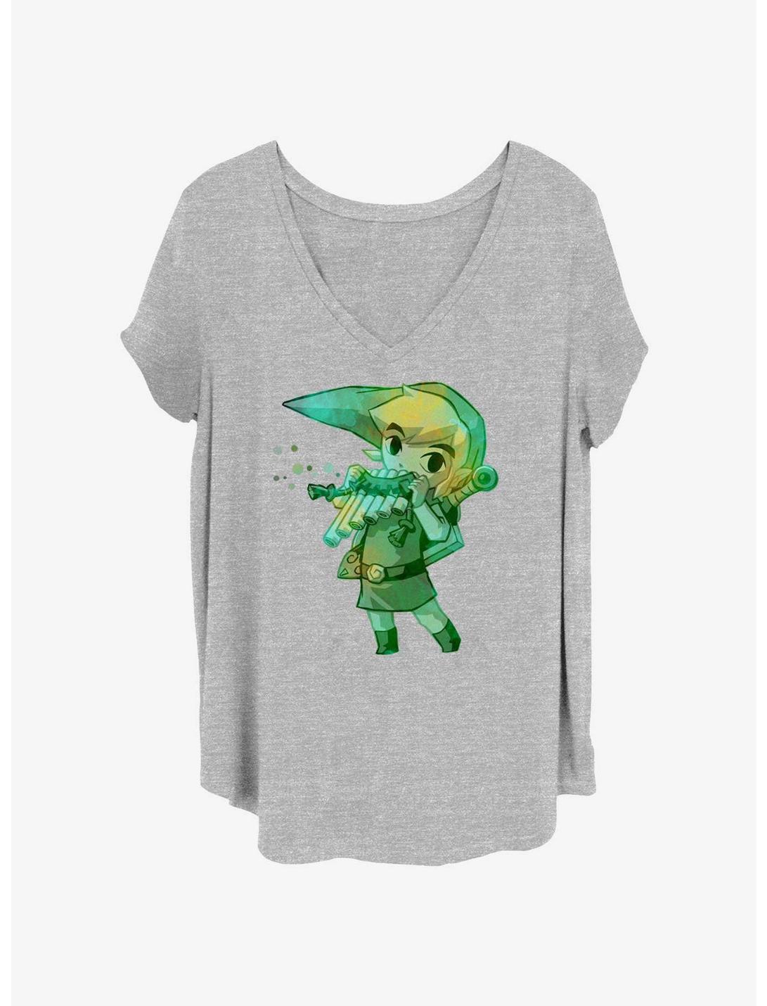 Nintendo Link Flute Watercolor Womens T-Shirt Plus Size, HEATHER GR, hi-res