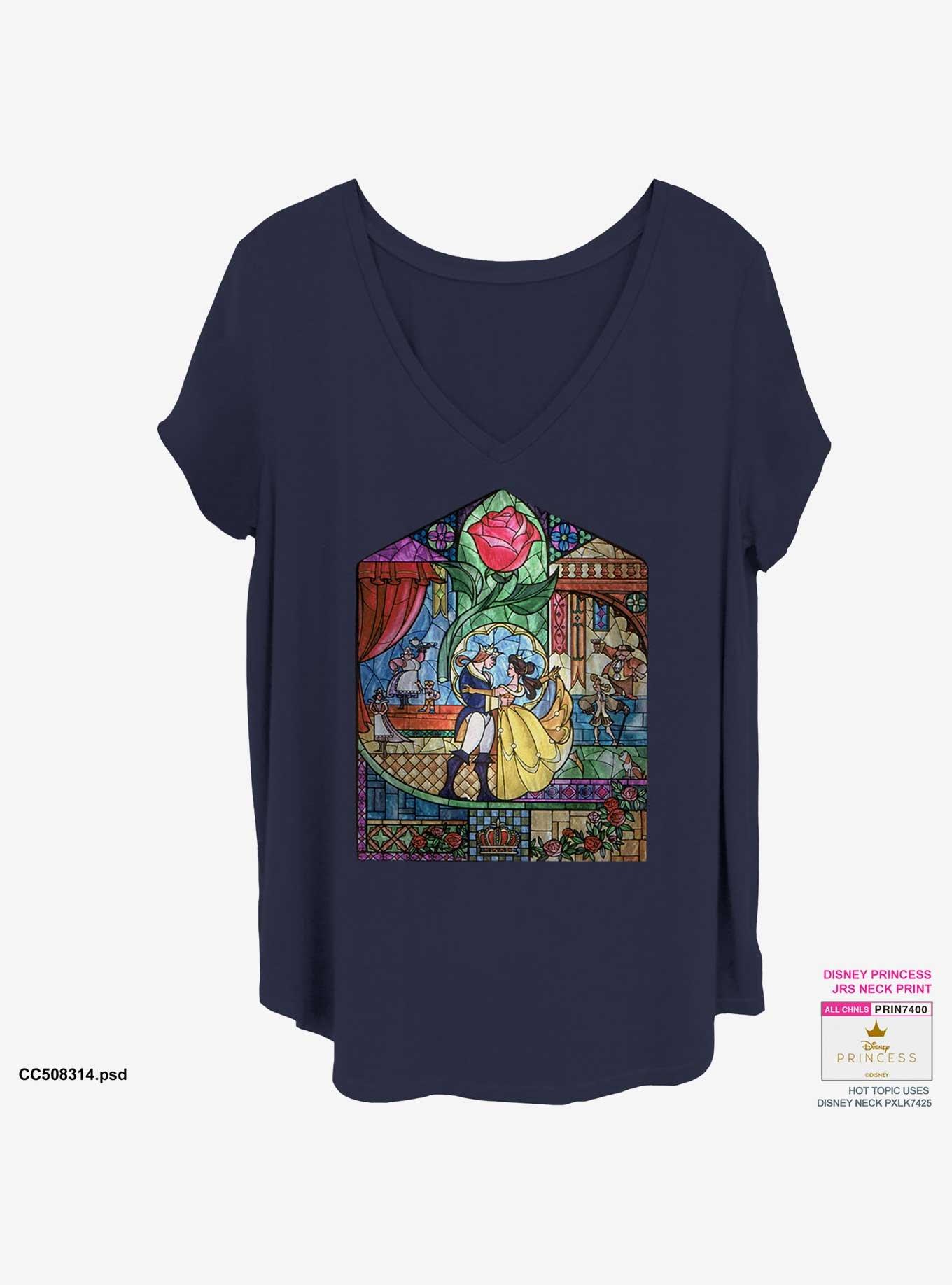 Disney Beauty and the Beast Stained Glass Beauty Womens T-Shirt Plus Size, NAVY, hi-res