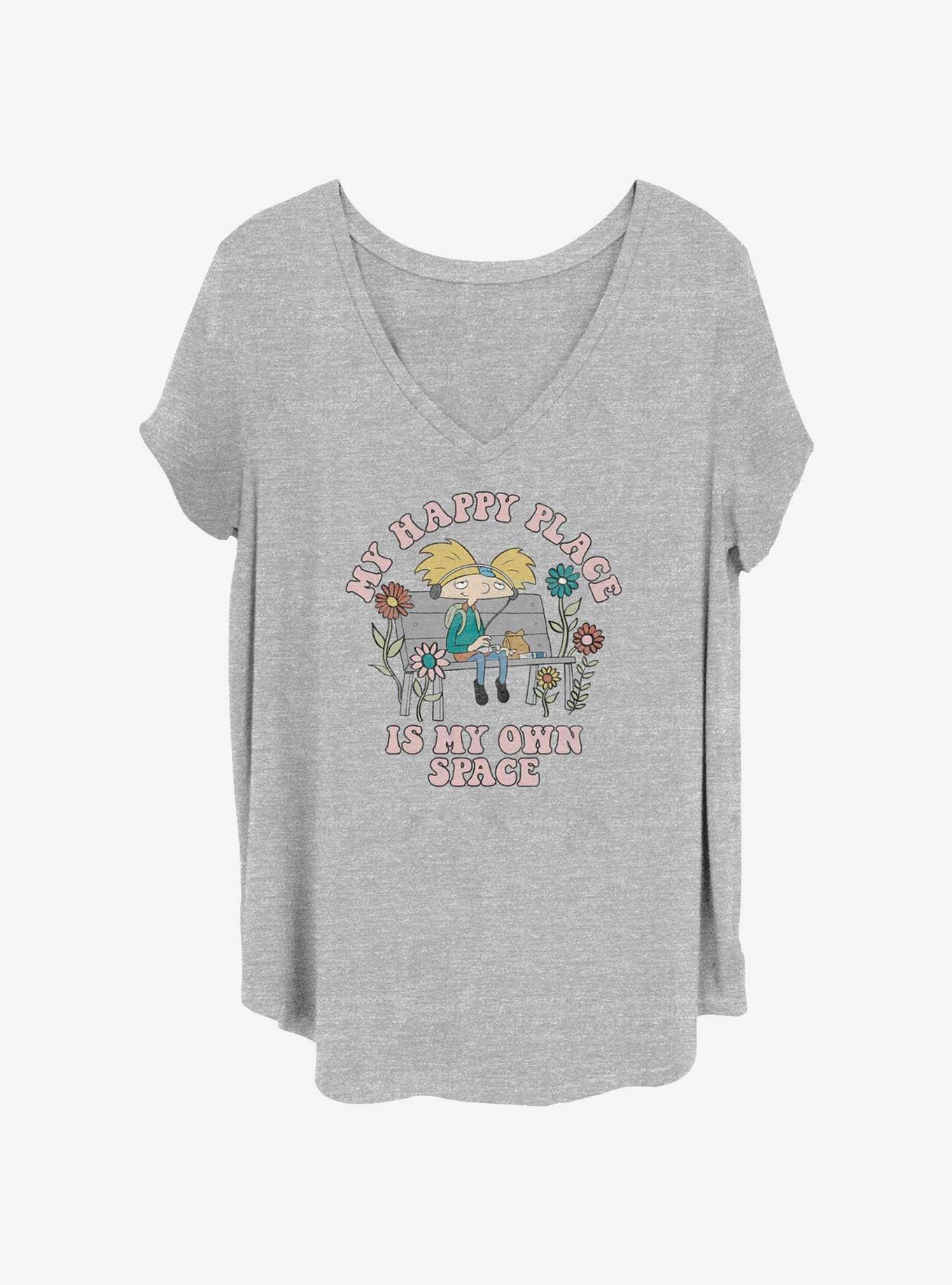 Nickelodeon Hey Arnold My Happy Place Womens T-Shirt Plus Size, HEATHER GR, hi-res