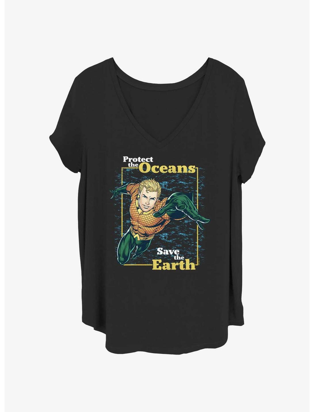 DC Aquaman Protecting Oceans Womens T-Shirt Plus Size, BLACK, hi-res