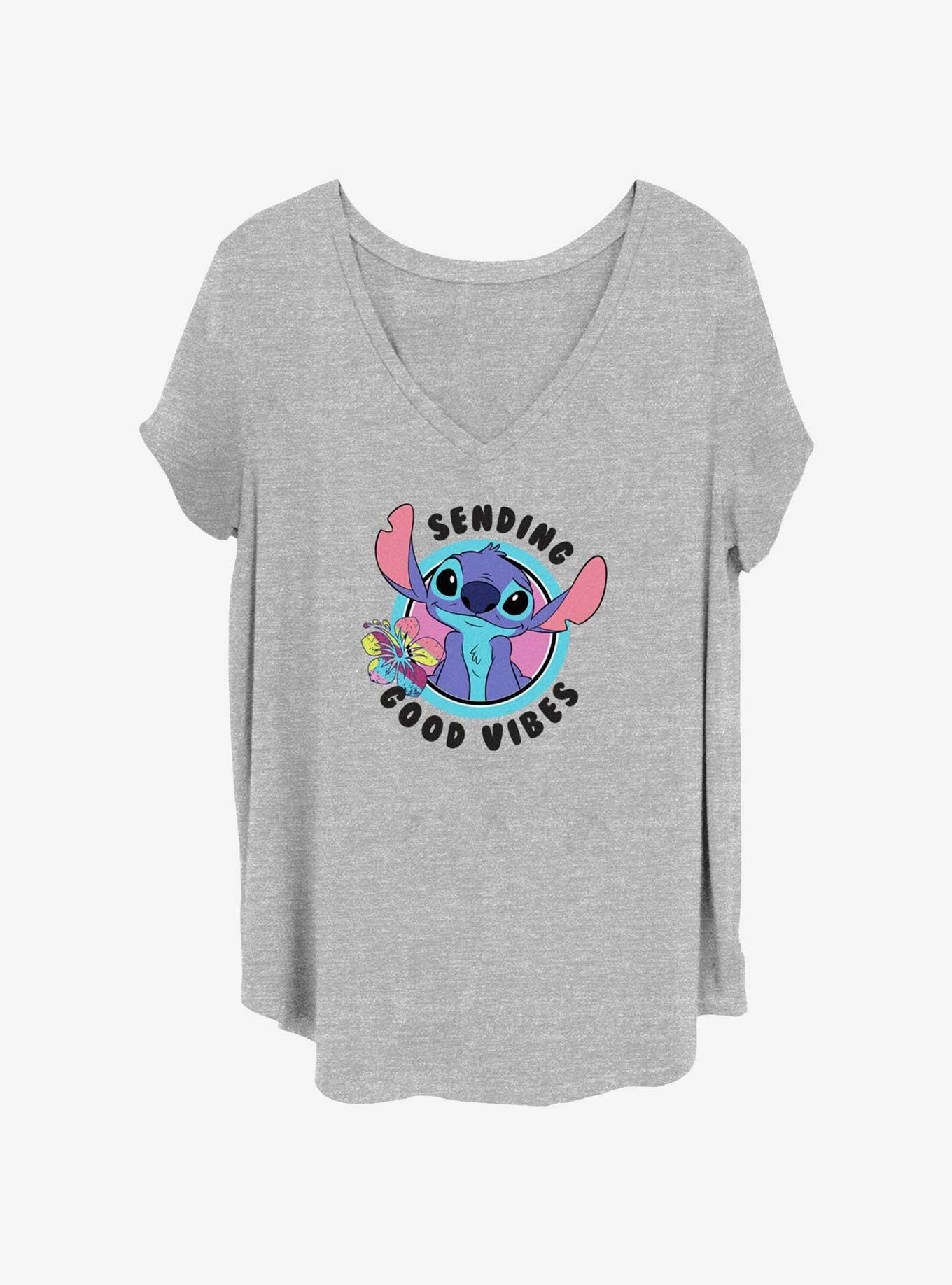 Disney Lilo & Stitch Sending Good Vibes Womens T-Shirt Plus Size, HEATHER GR, hi-res