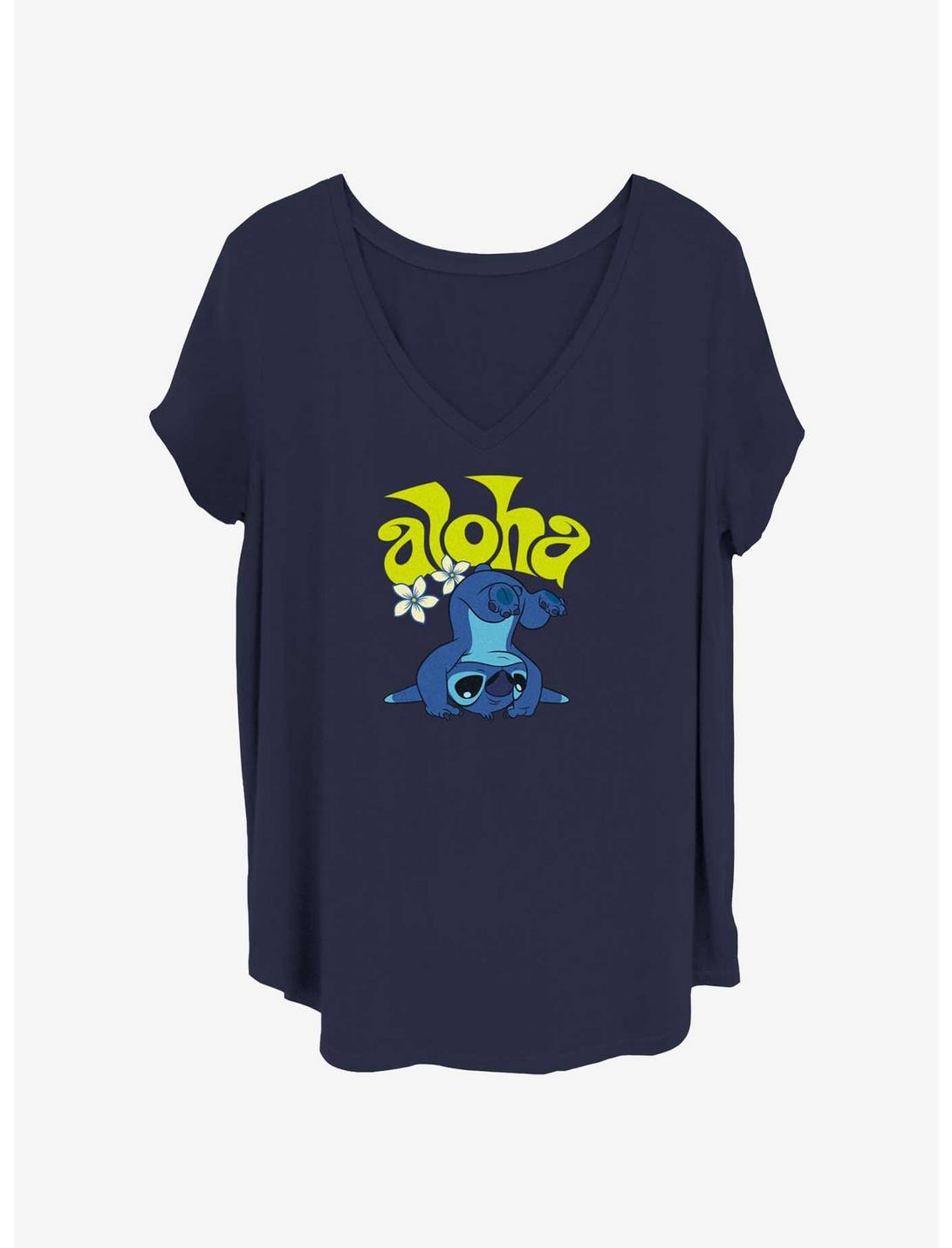 Disney Lilo & Stitch Aloha Stitch Upside Down Womens T-Shirt Plus Size, NAVY, hi-res