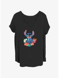 Disney Lilo & Stitch Happy Stitch Floral Sit Womens T-Shirt Plus Size, BLACK, hi-res