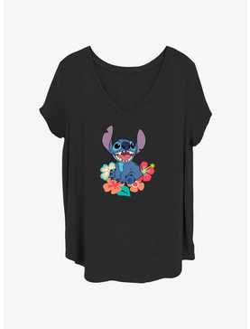 Disney Lilo & Stitch Happy Stitch Floral Sit Womens T-Shirt Plus Size, , hi-res