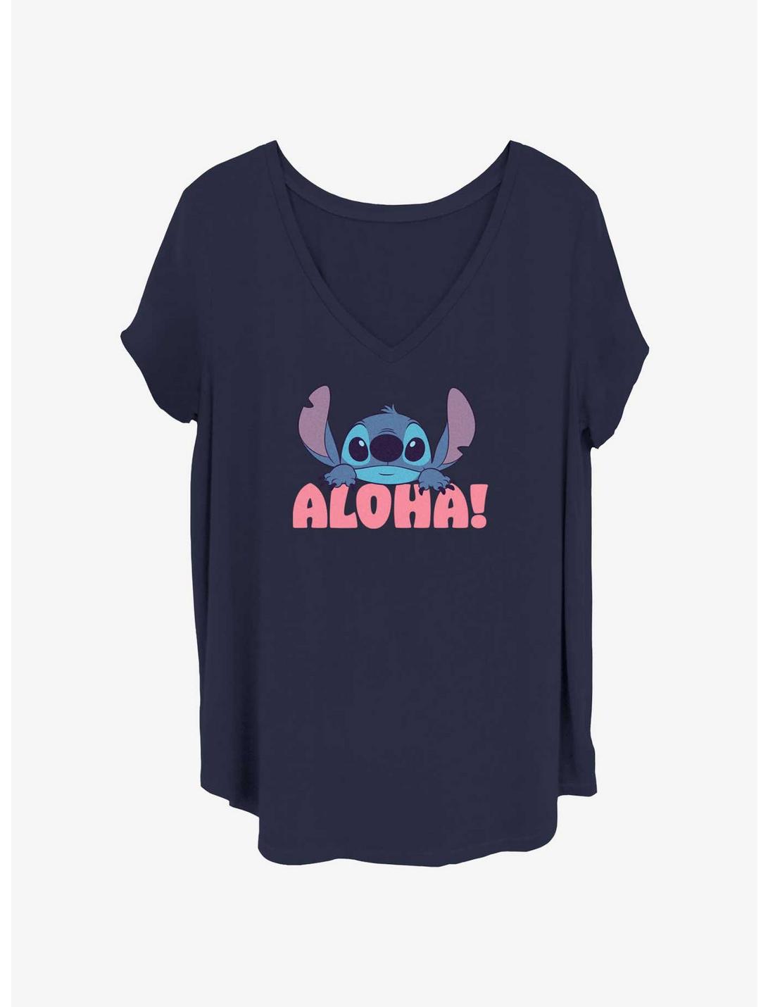 Disney Lilo & Stitch Stitch Aloha Peek Womens T-Shirt Plus Size, NAVY, hi-res