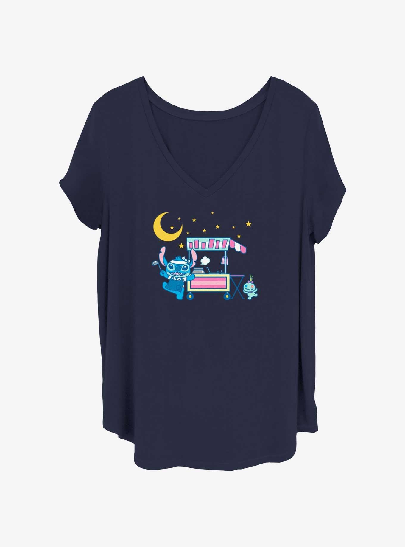 Disney Lilo & Stitch Chinese Street Food Womens T-Shirt Plus Size, NAVY, hi-res