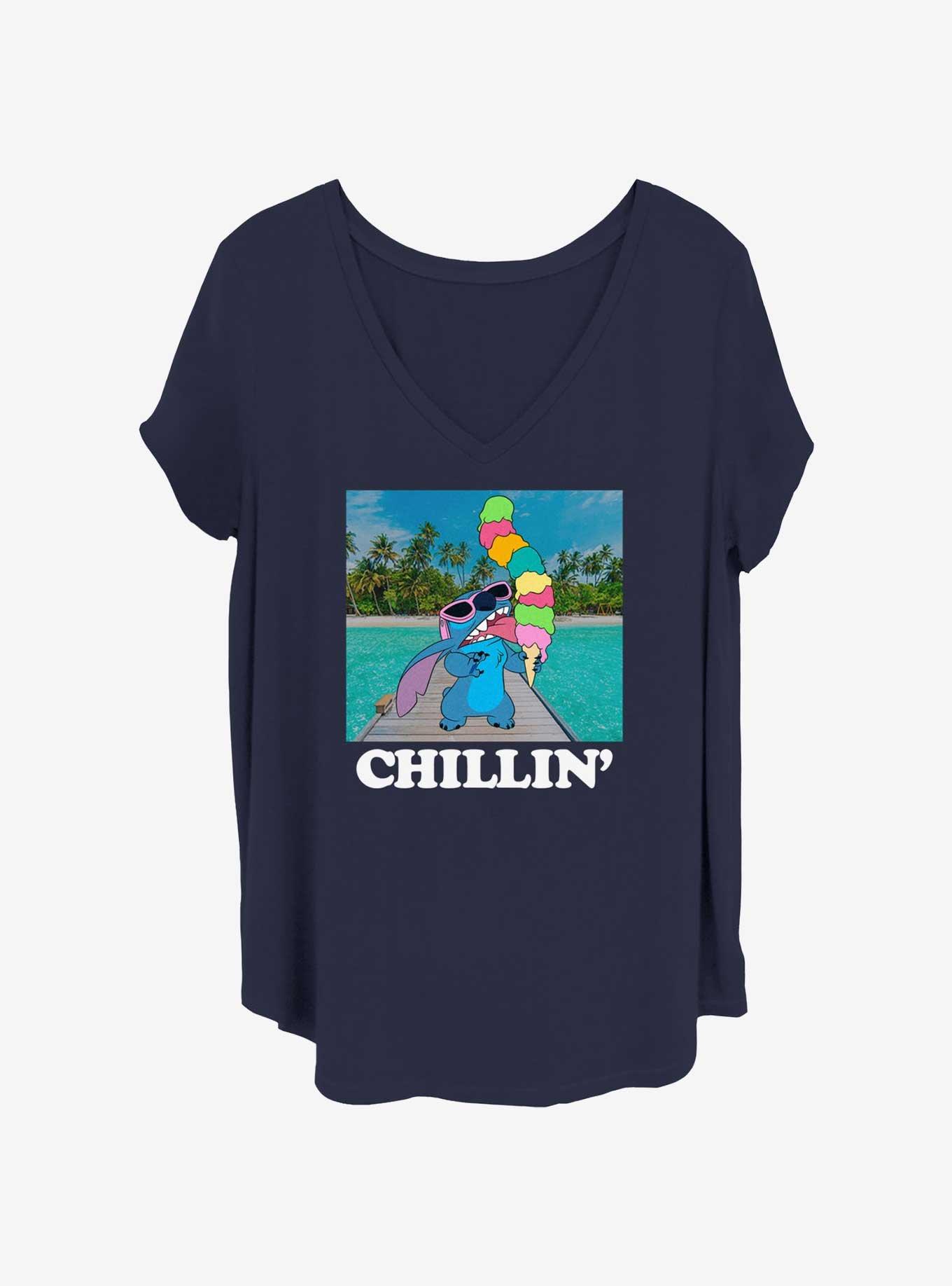 Disney Lilo & Stitch Stitch With Ice Cream Womens T-Shirt Plus Size, NAVY, hi-res