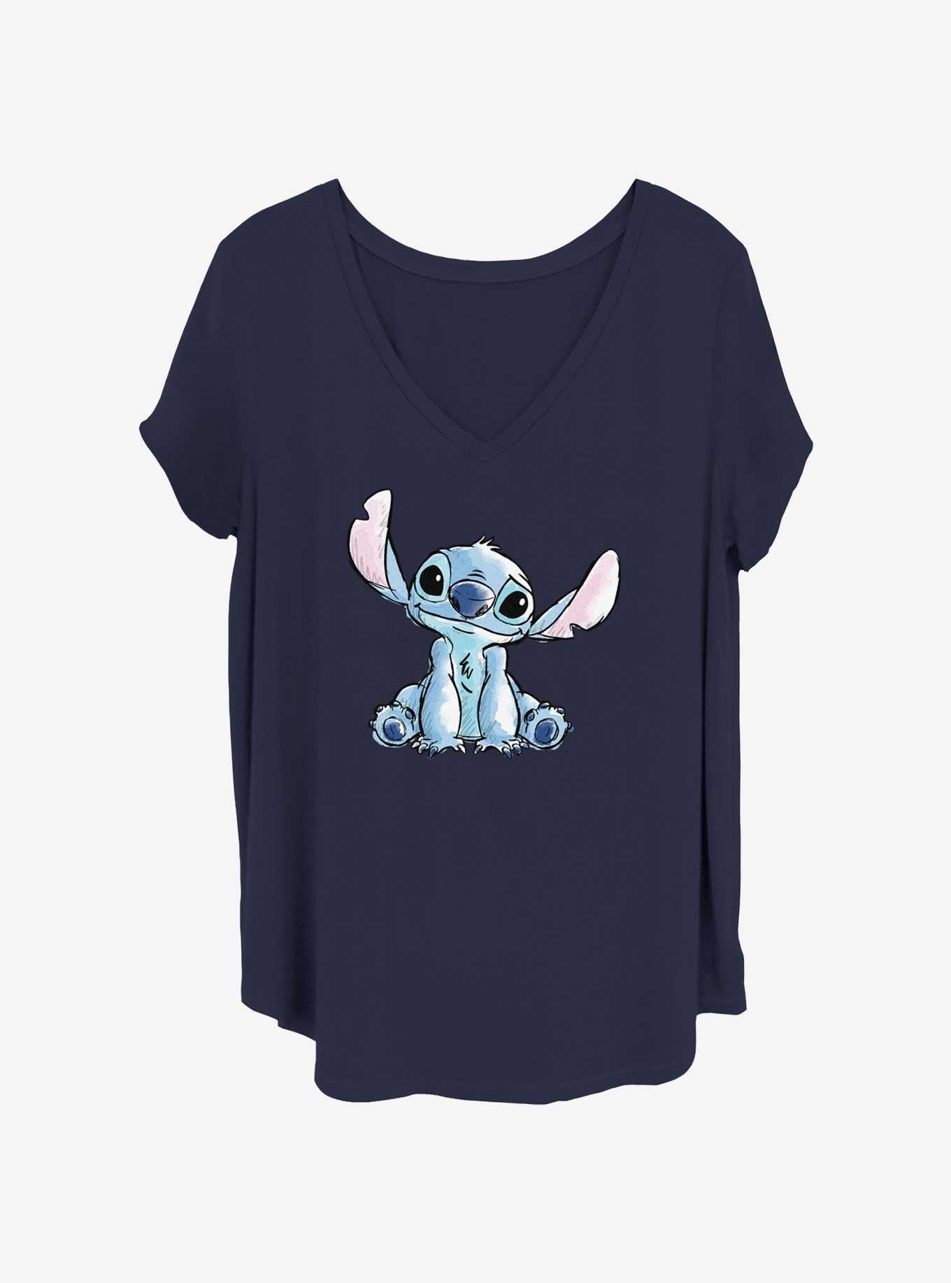 Disney Lilo & Stitch Sketchy Sit Womens T-Shirt Plus Size, NAVY, hi-res