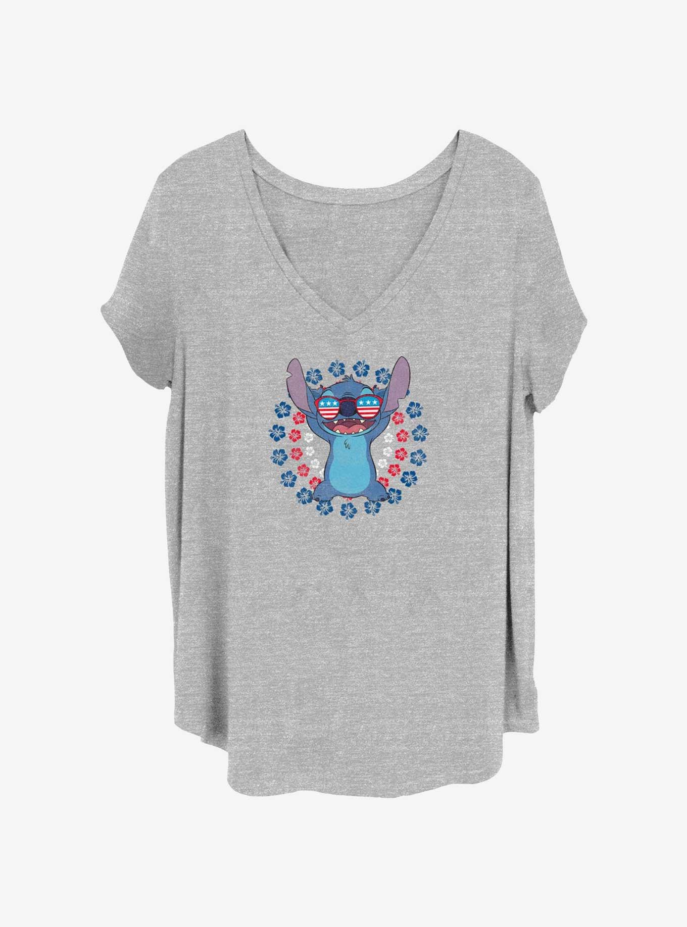 Disney Lilo & Stitch Hibiscus Circles Womens T-Shirt Plus Size, HEATHER GR, hi-res