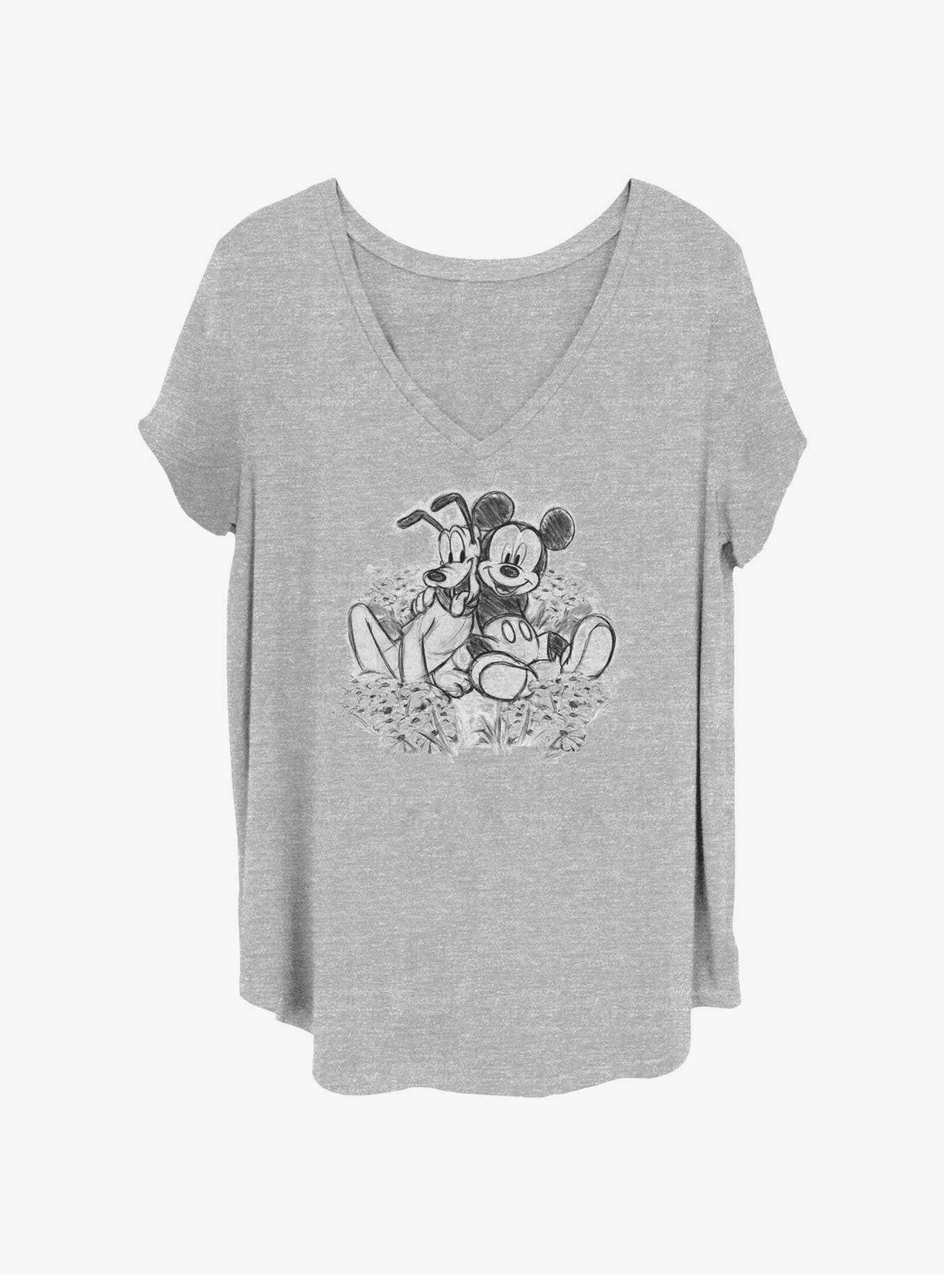 Disney Mickey Mouse Flower Pals Womens T-Shirt Plus Size, HEATHER GR, hi-res