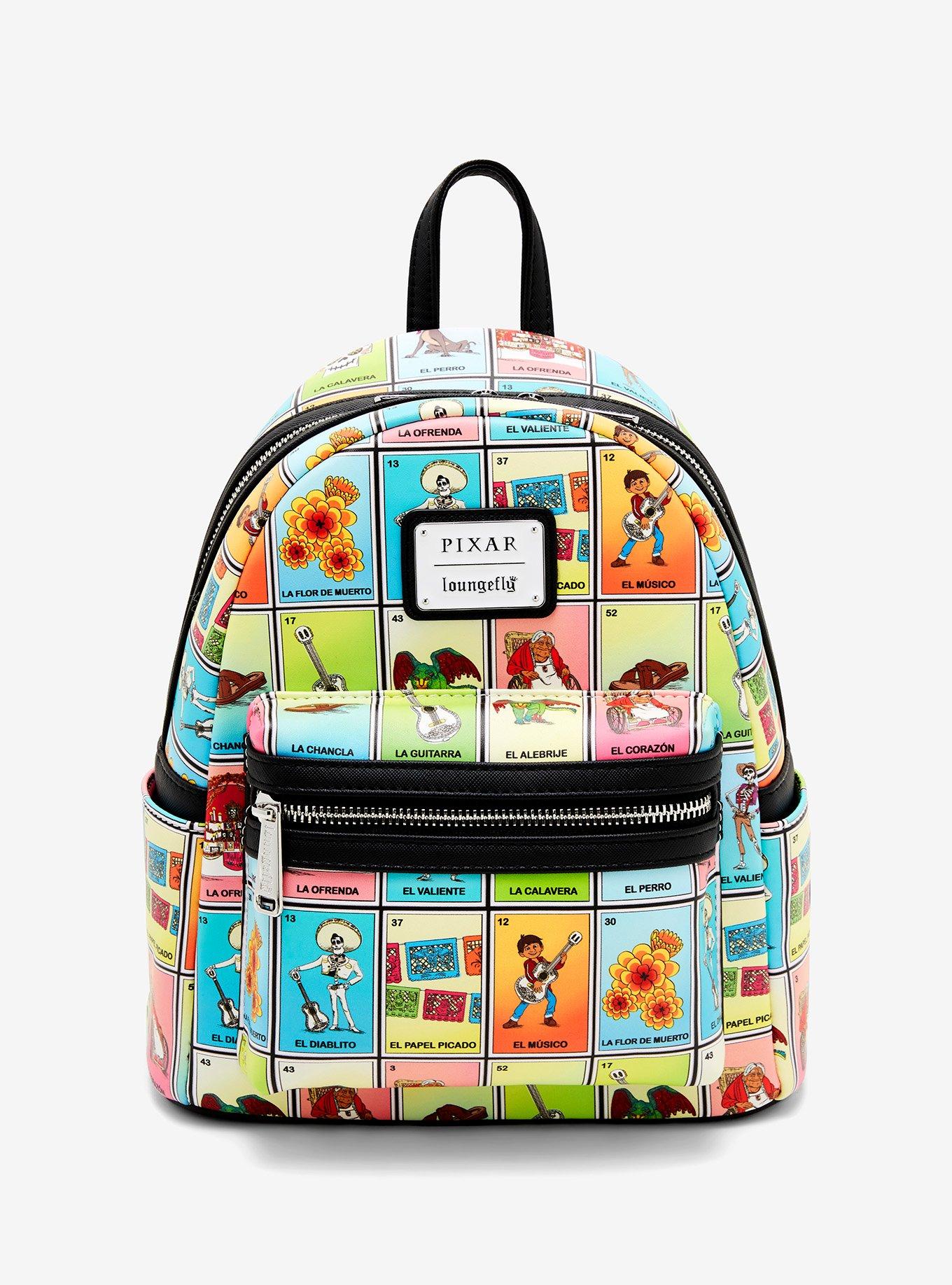 Loungefly Disney Pixar Coco Character Loteria Cards Allover Print Mini Backpack BoxLunch Exclusive BoxLunch