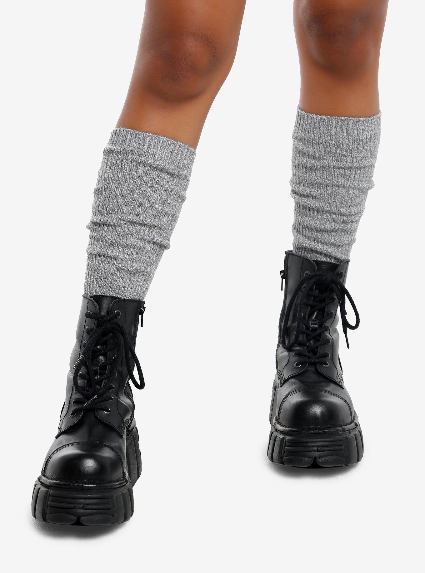 Light Grey Slouchy Knee-High Socks, , hi-res