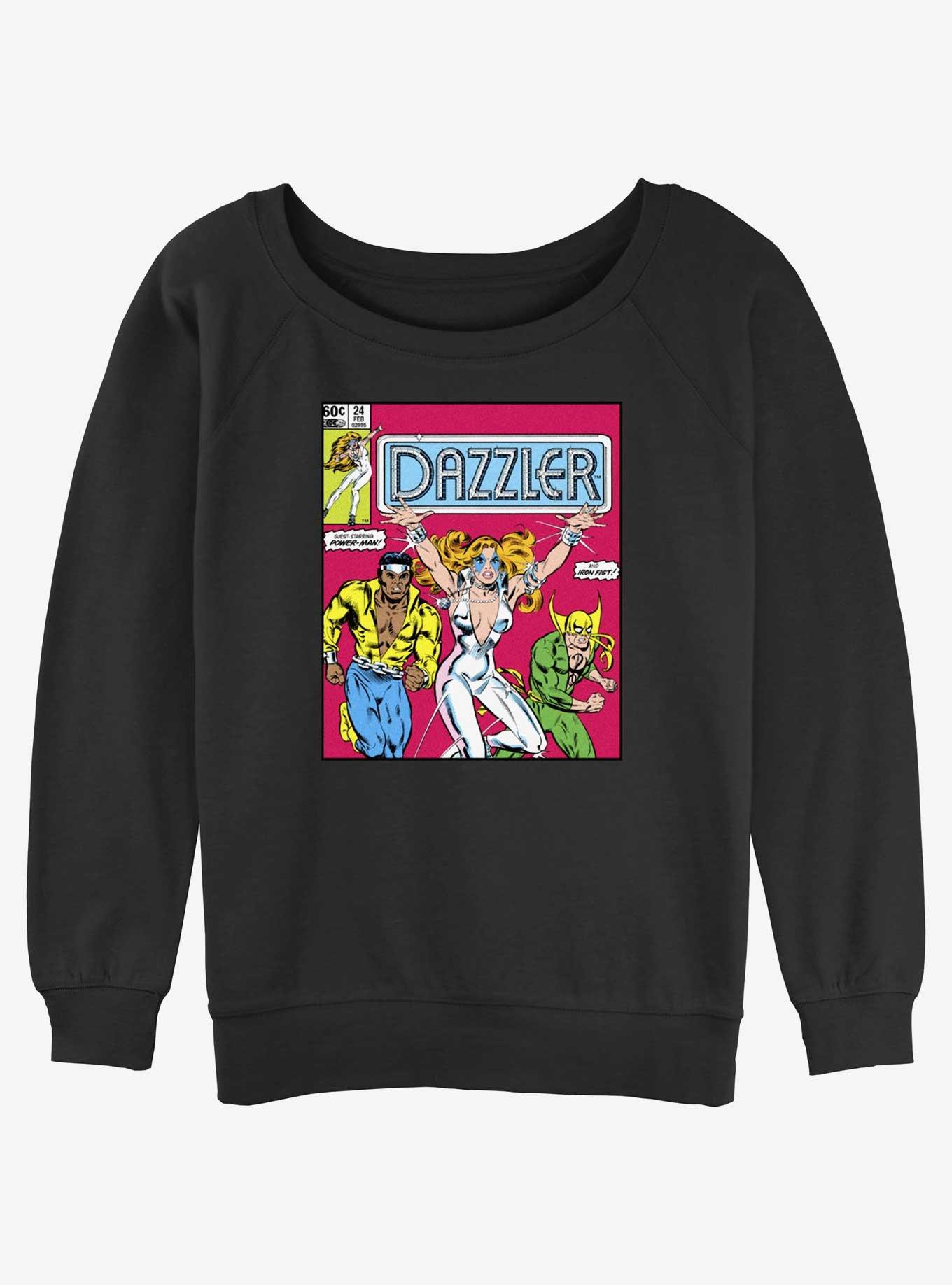 Marvel Dazzler Power Man and Iron Fist Comic Cover Girls Slouchy Sweatshirt, BLACK, hi-res