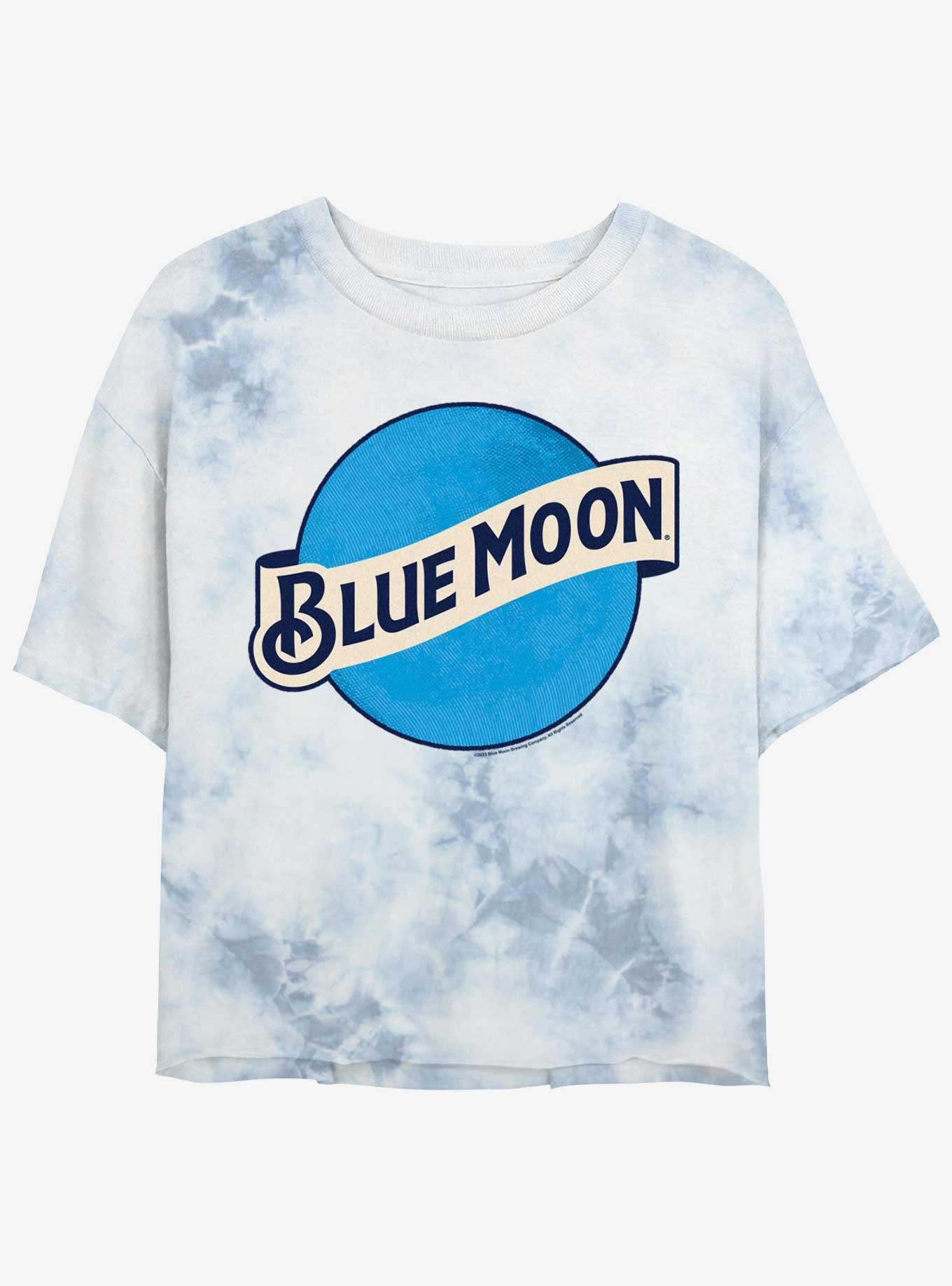 Coors Brewing Company Bright Blue Moon Logo Girls Tie-Dye Crop T-Shirt, WHITEBLUE, hi-res