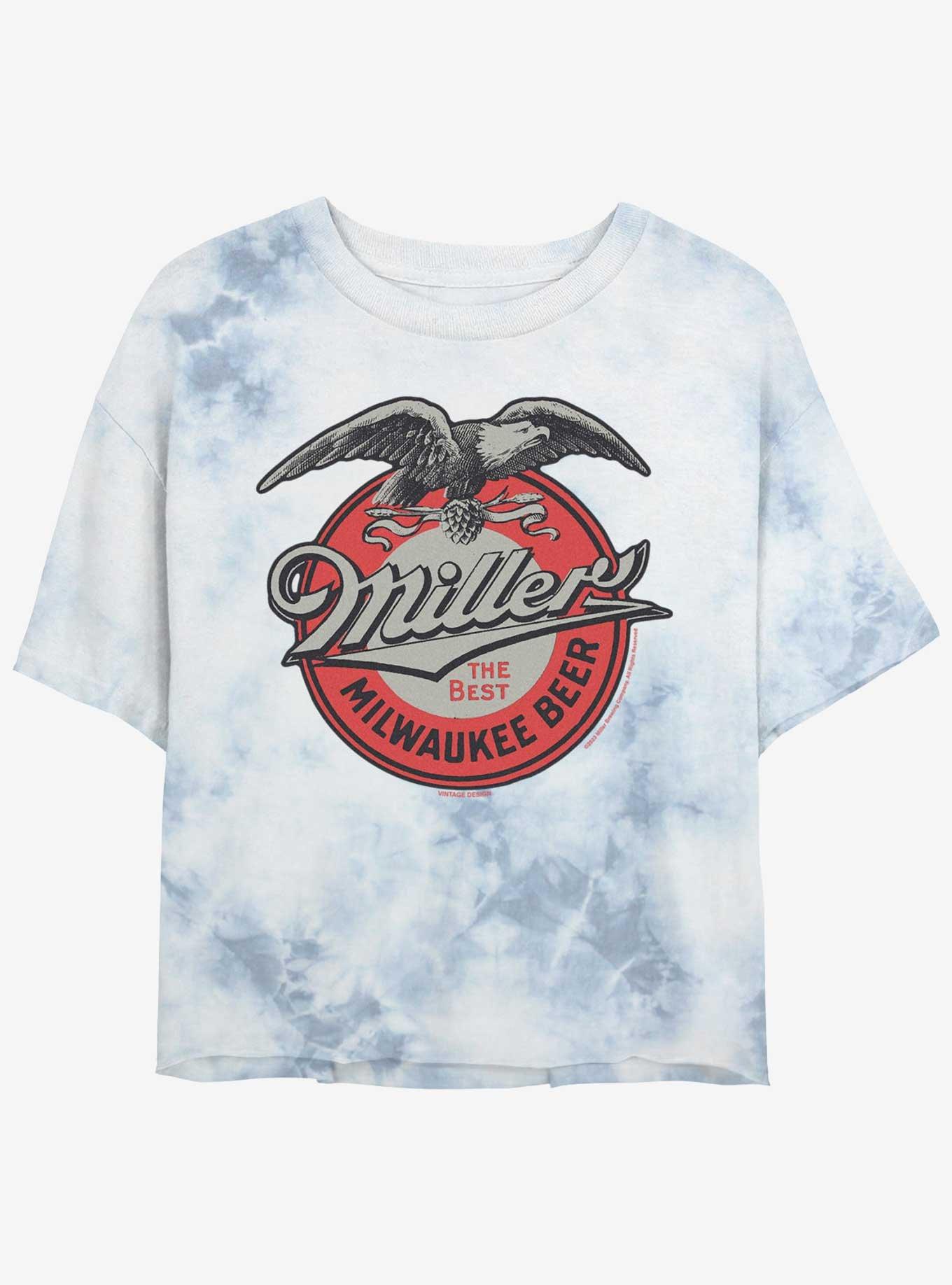 Miller Brewing Company Retro Label Girls Tie-Dye Crop T-Shirt, WHITEBLUE, hi-res