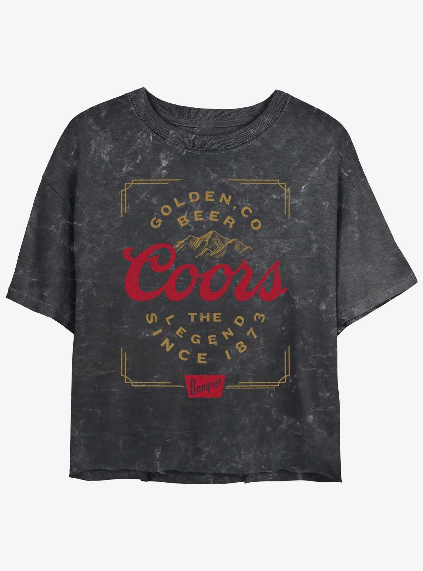Coors Brewing Company Vintage Beer Girls Mineral Wash Crop T-Shirt, BLACK, hi-res