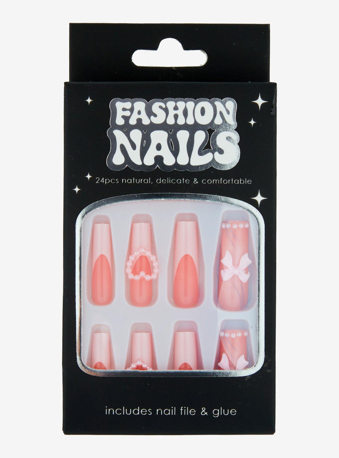 Pink Heart & Bow Press-On Nail Set, , hi-res