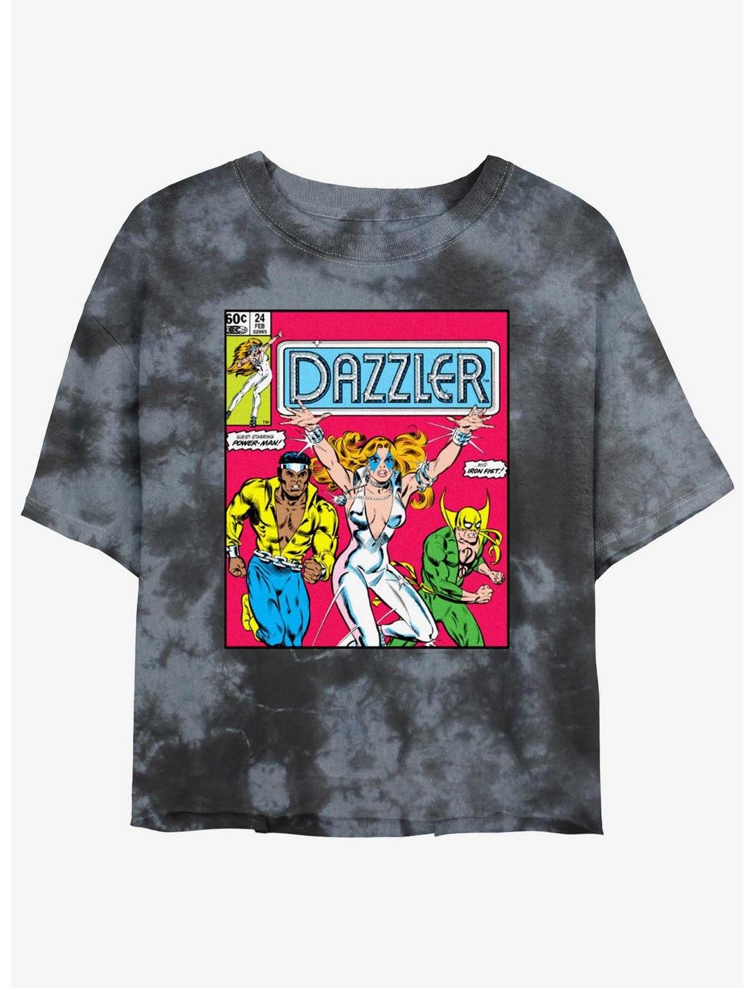 Marvel Dazzler Iron Fist And Luke Cage Womens Tie-Dye Crop T-Shirt, BLKCHAR, hi-res